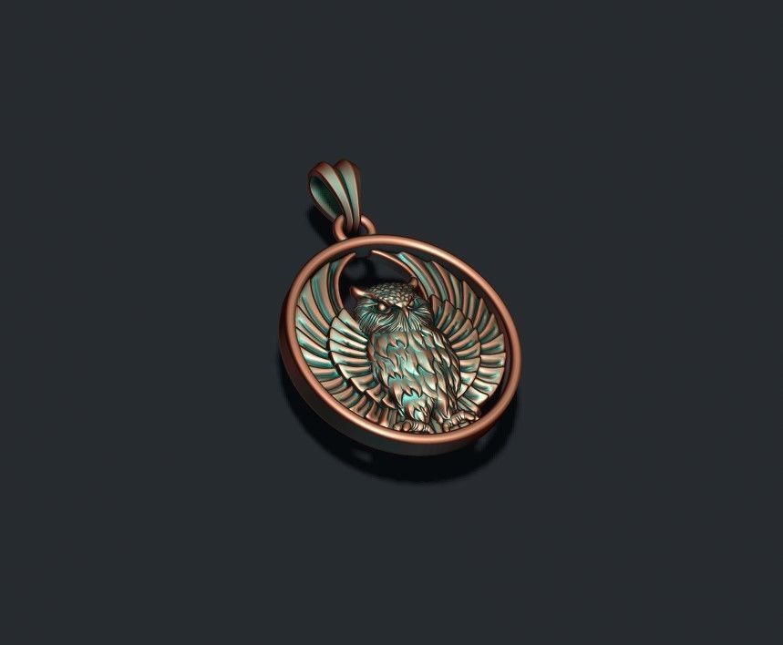 owl pendant 3D print model_7