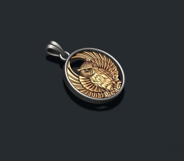 owl pendant 3D print model_4