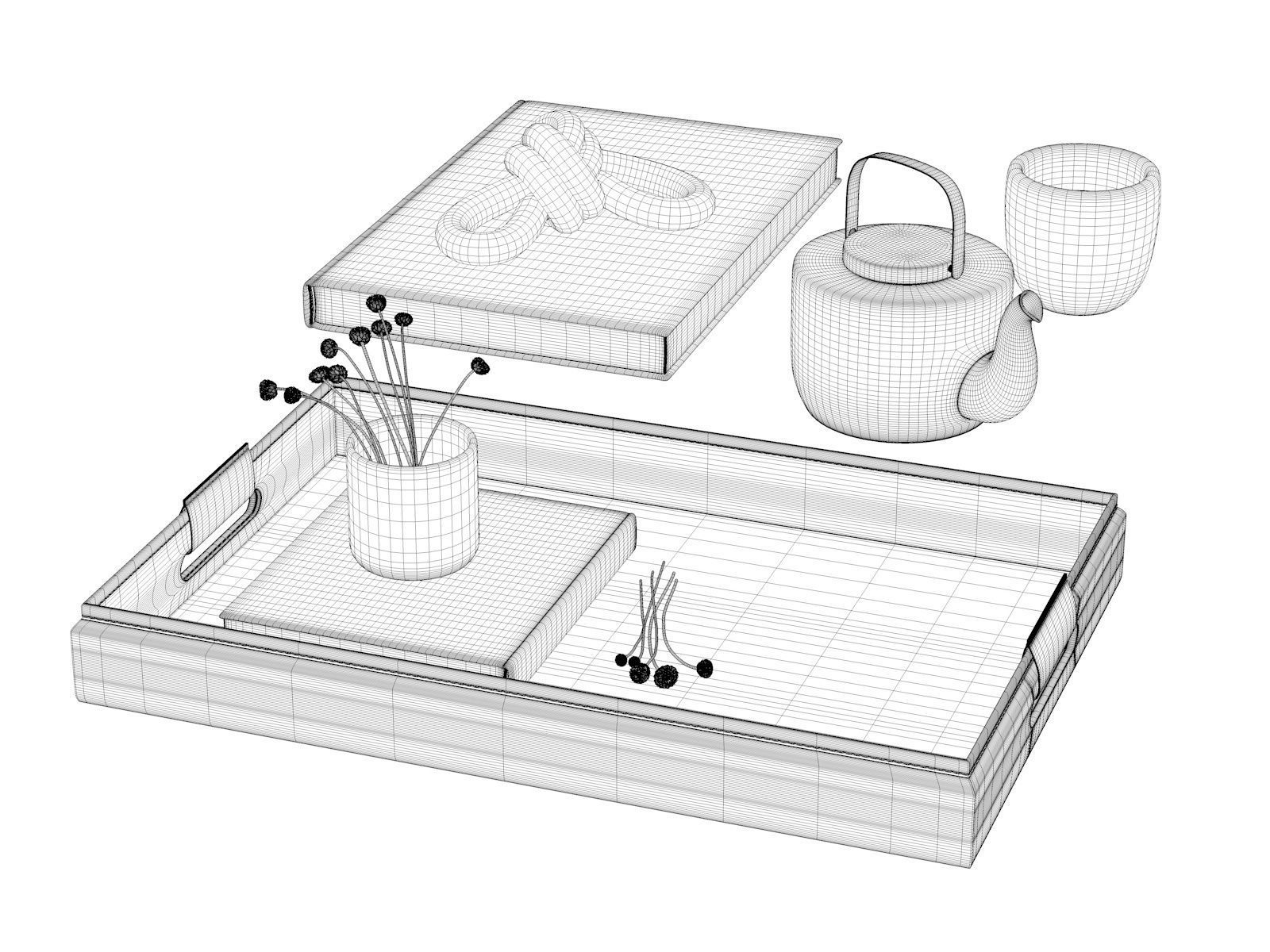 Tray with Teapot Composition 3D model_3