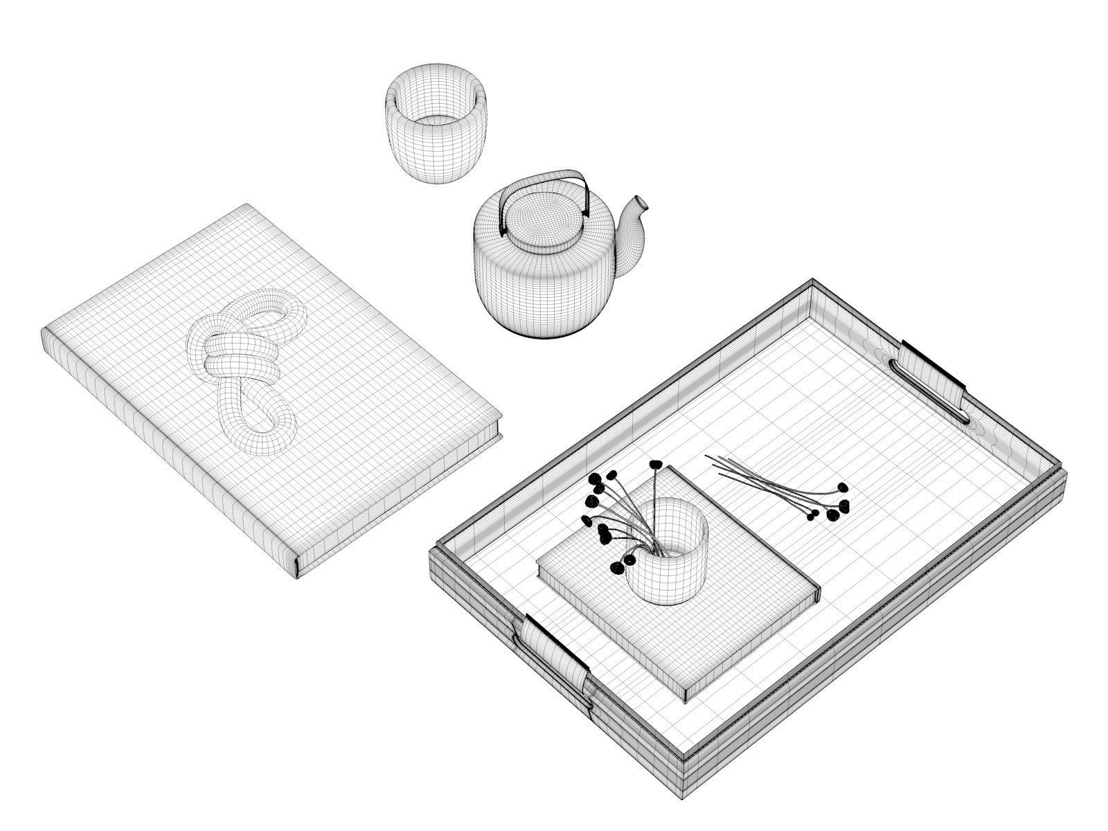 Tray with Teapot Composition 3D model_4
