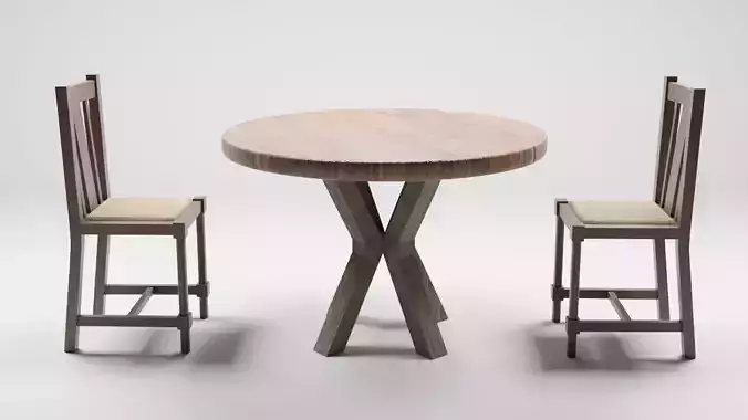 Low poly chair and round table for indoor and outdoor dining