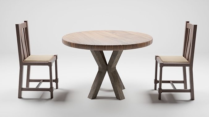 Low poly chair and round table for indoor and outdoor dining Free low-poly 3D model
