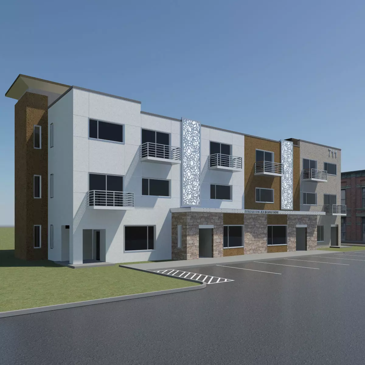 Apartment Building 3D model_0