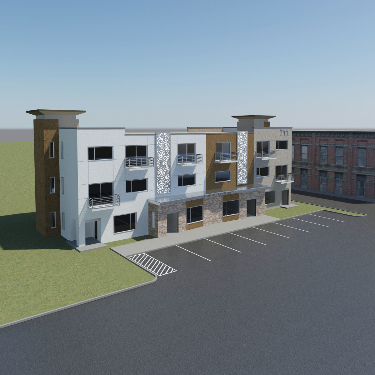 Apartment Building 3D model_2