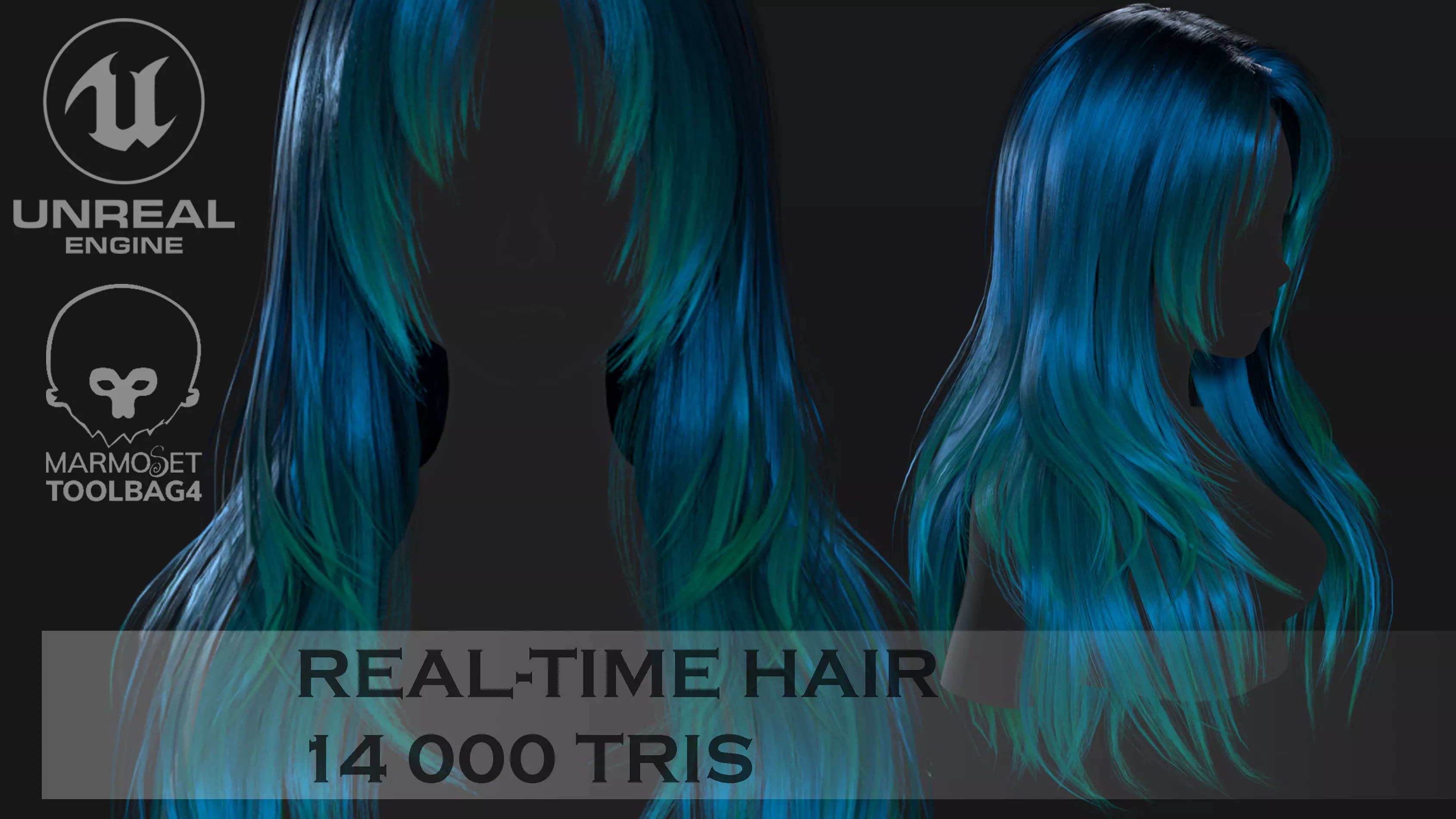 Game ready stylize long hairstyle Low-poly 3D model_0