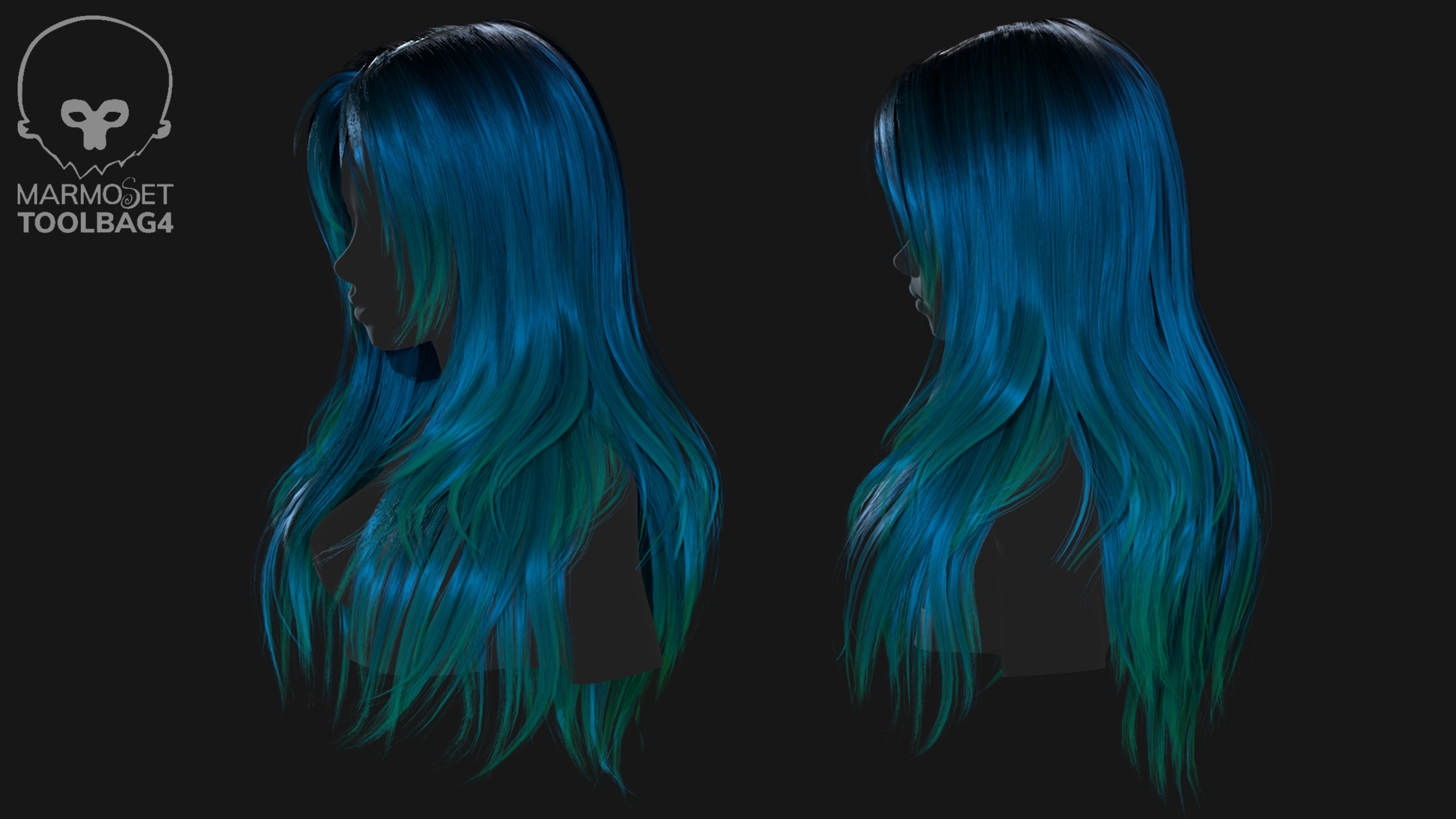 Game ready stylize long hairstyle Low-poly 3D model_3