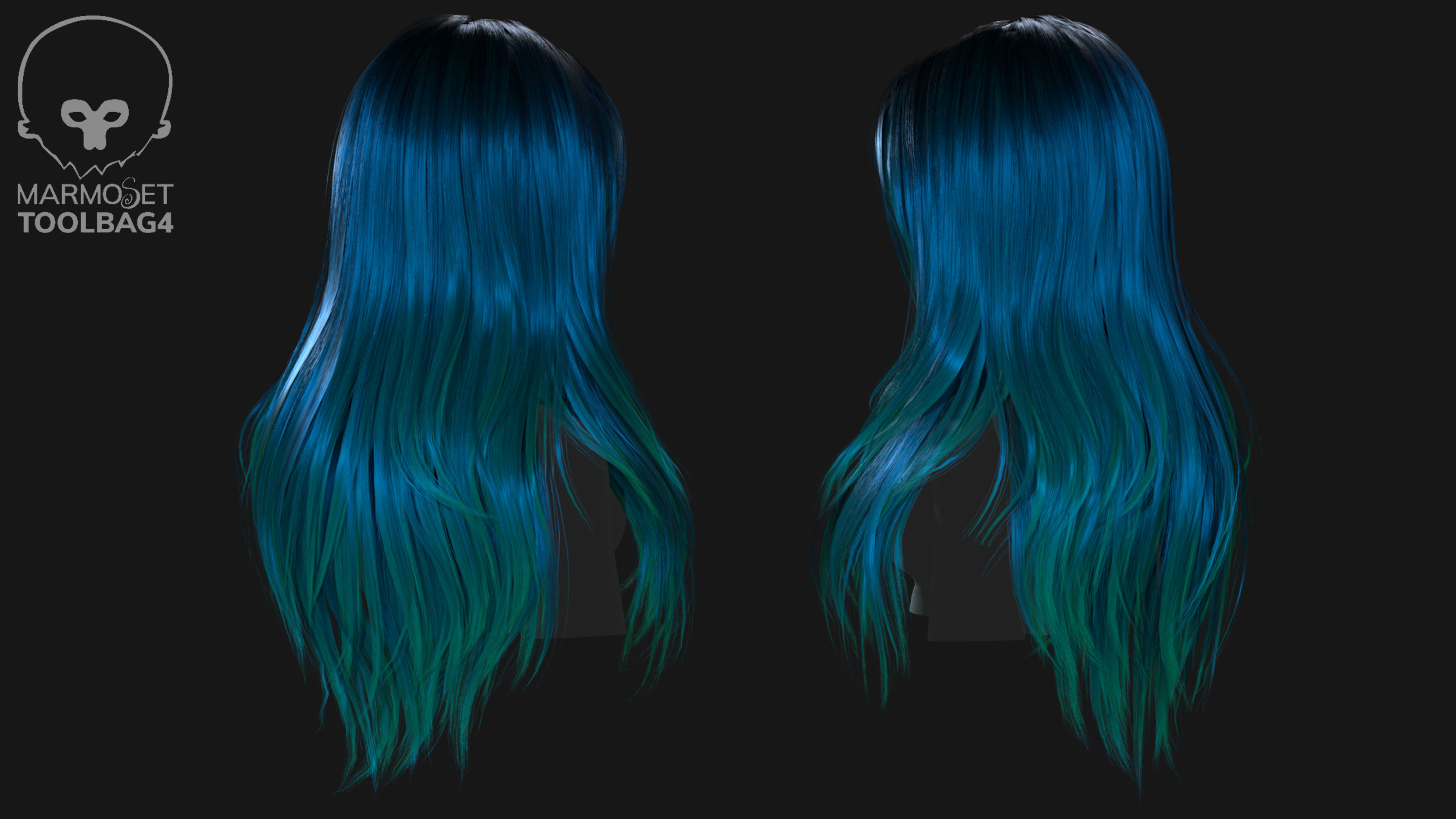 Game ready stylize long hairstyle Low-poly 3D model_4