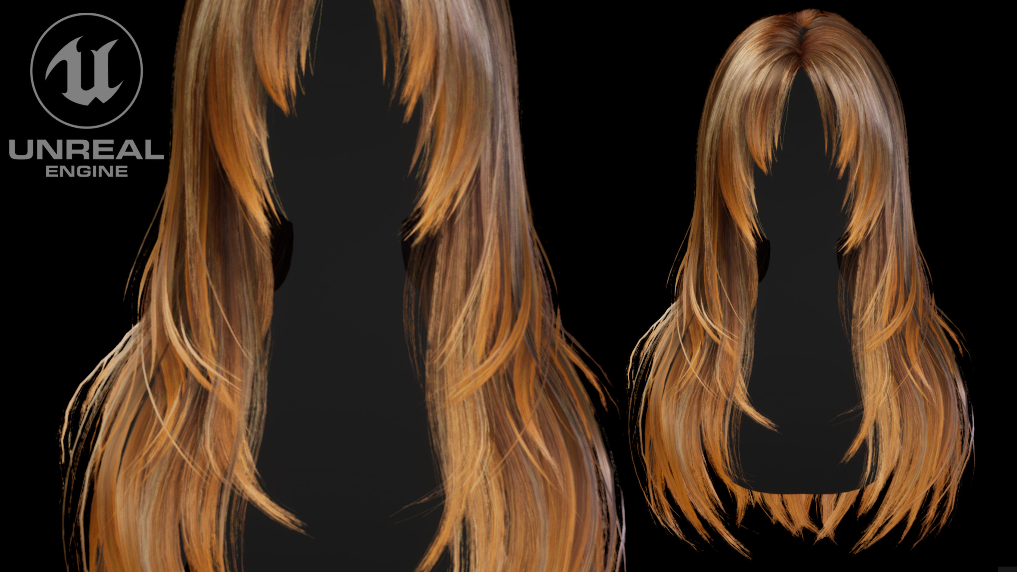 Game ready stylize long hairstyle Low-poly 3D model_6