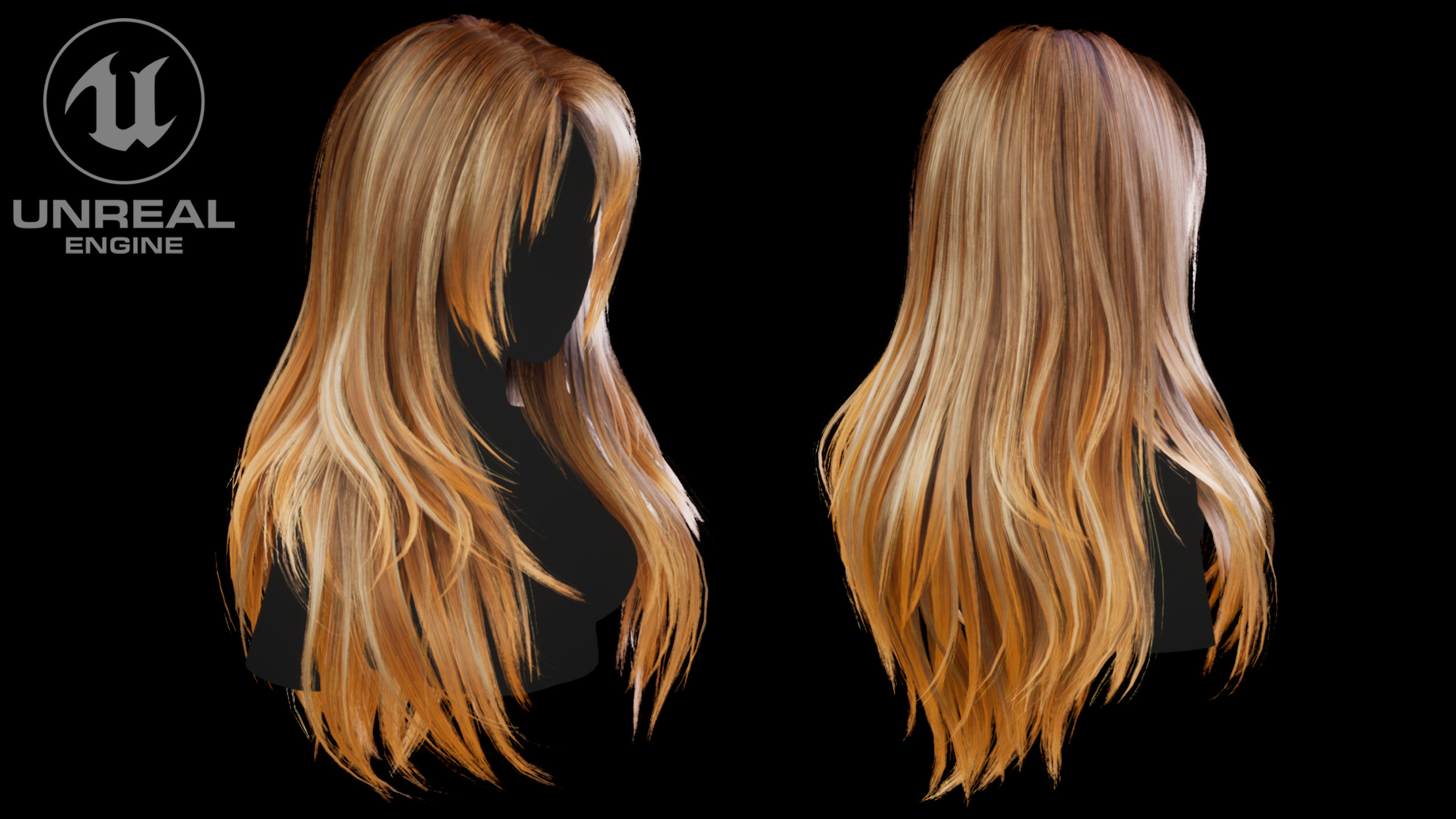 Game ready stylize long hairstyle Low-poly 3D model_9