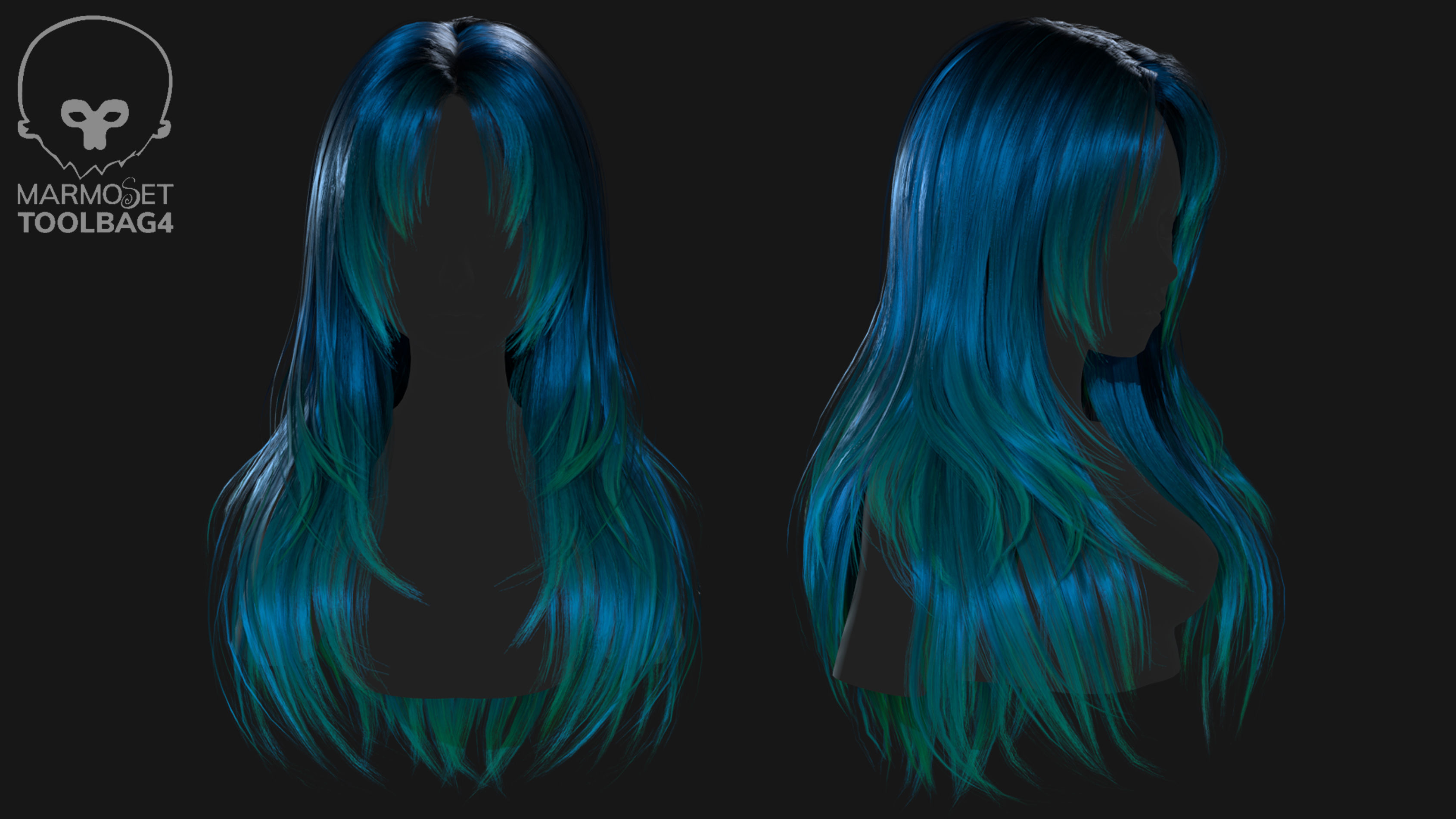 Game ready stylize long hairstyle Low-poly 3D model_2