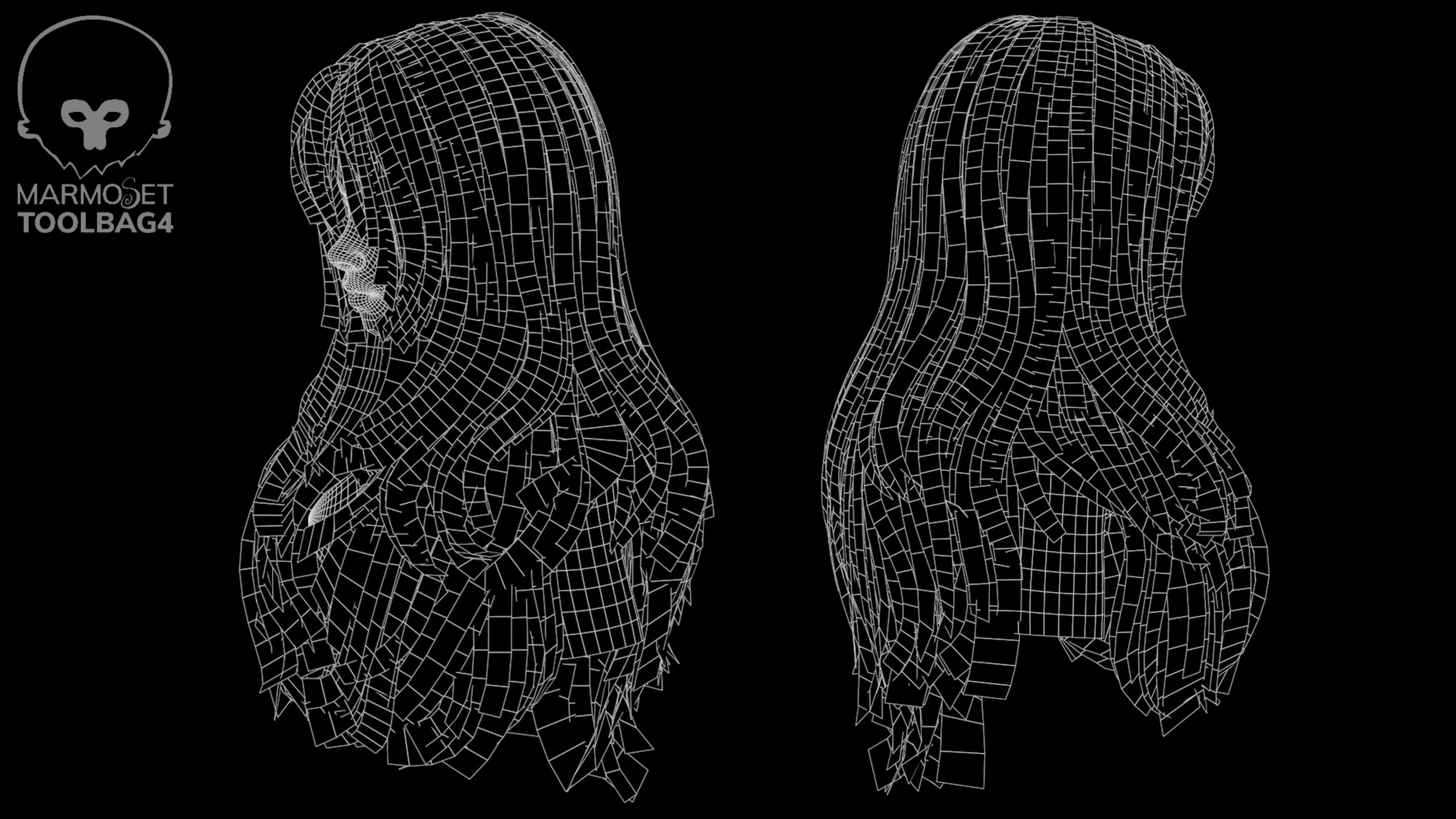 Game ready stylize long hairstyle Low-poly 3D model_5