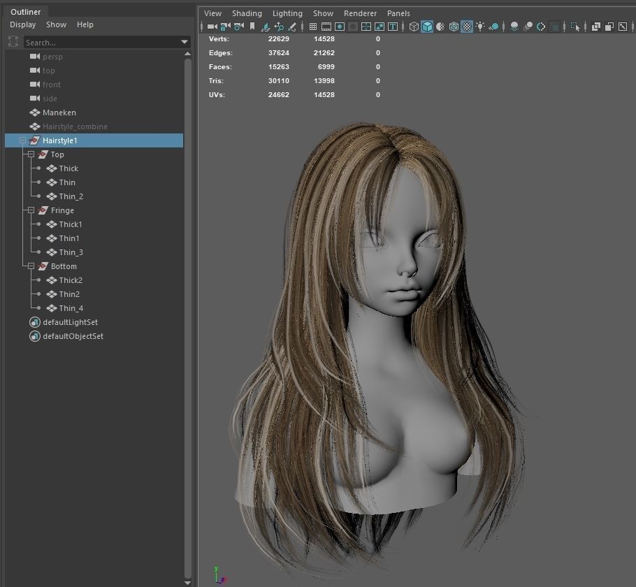 Game ready stylize long hairstyle Low-poly 3D model_12