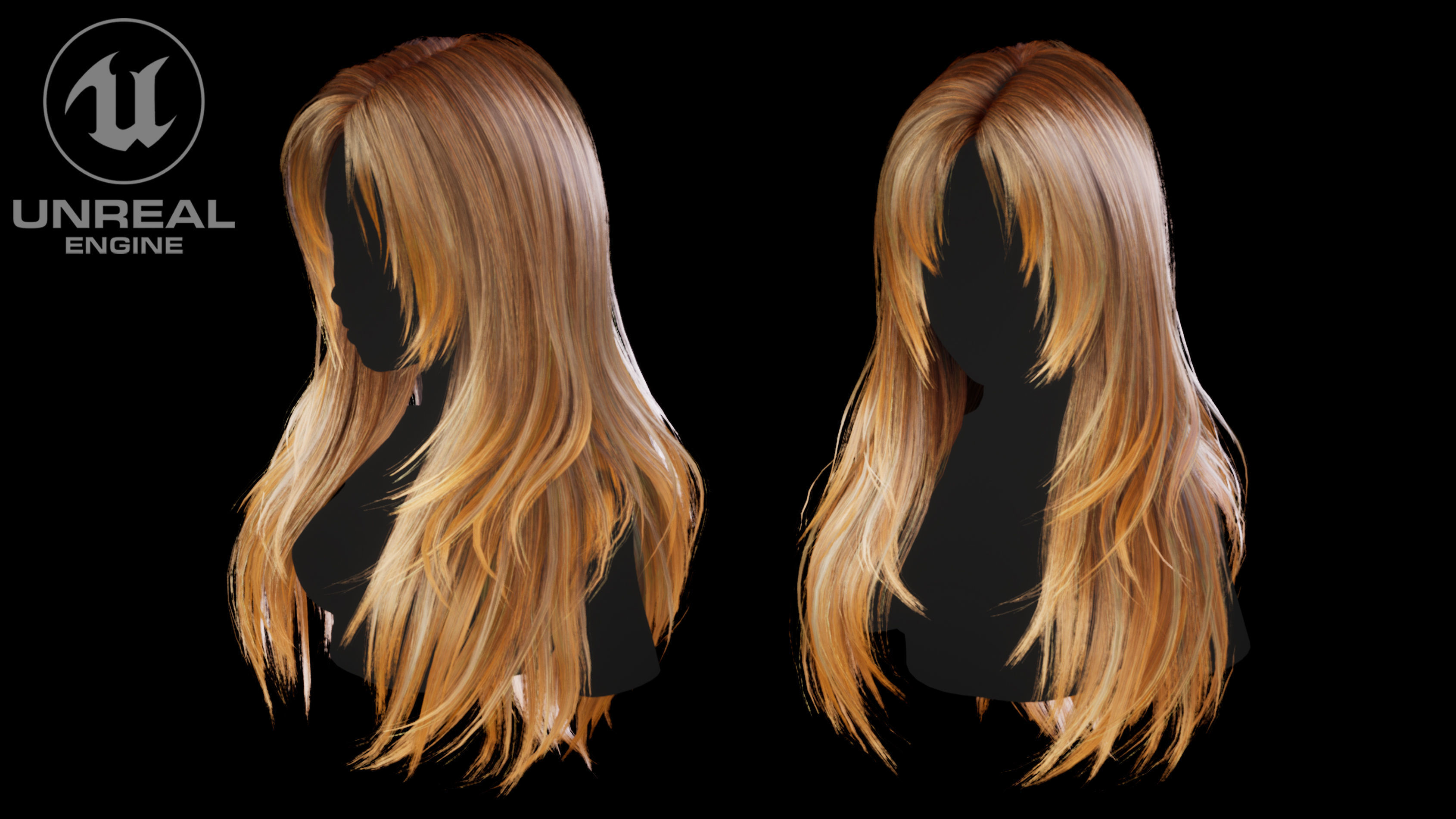 Game ready stylize long hairstyle Low-poly 3D model_7