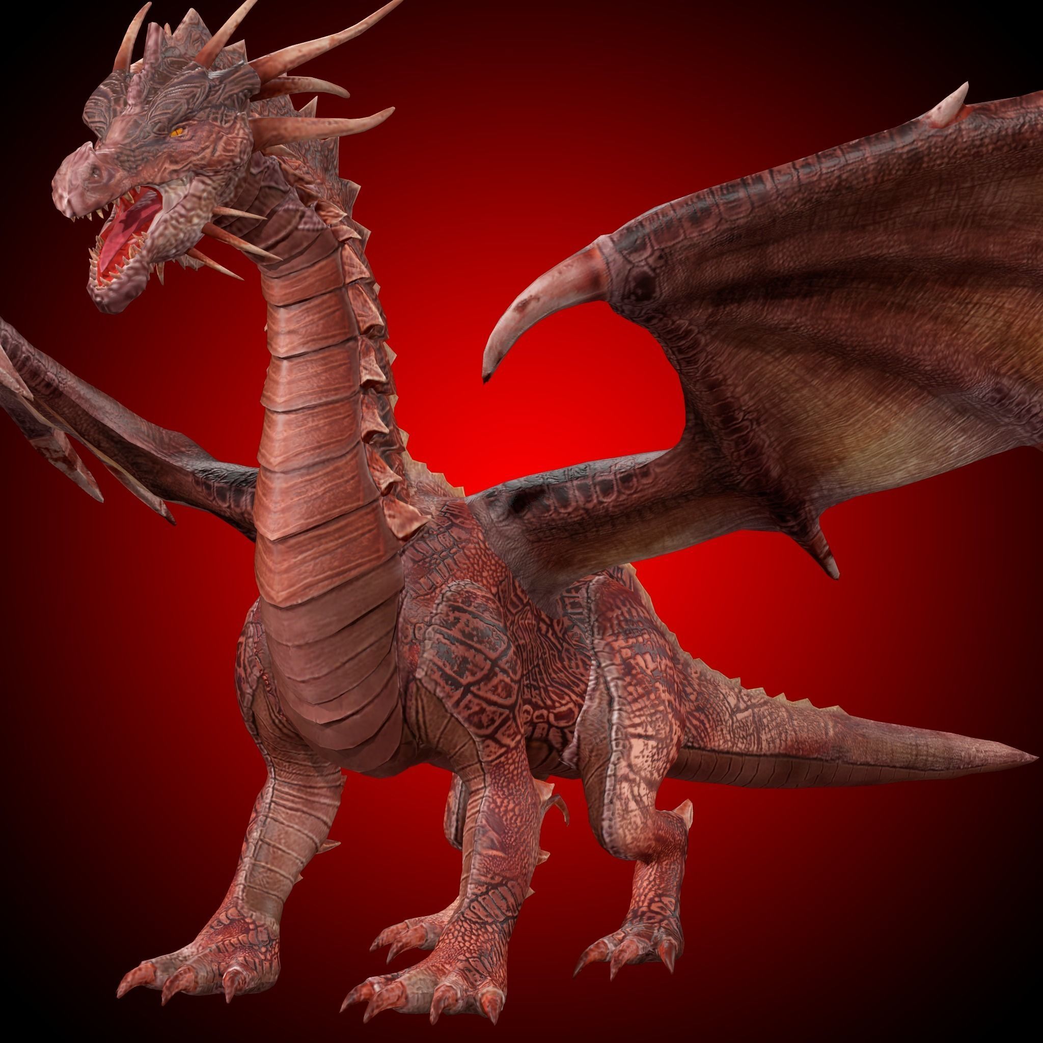 Big Fire Red Dragon Rig 3D model_1