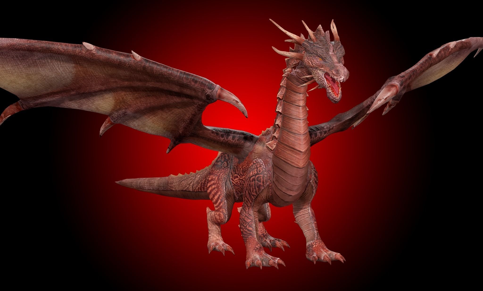 Big Fire Red Dragon Rig 3D model_3