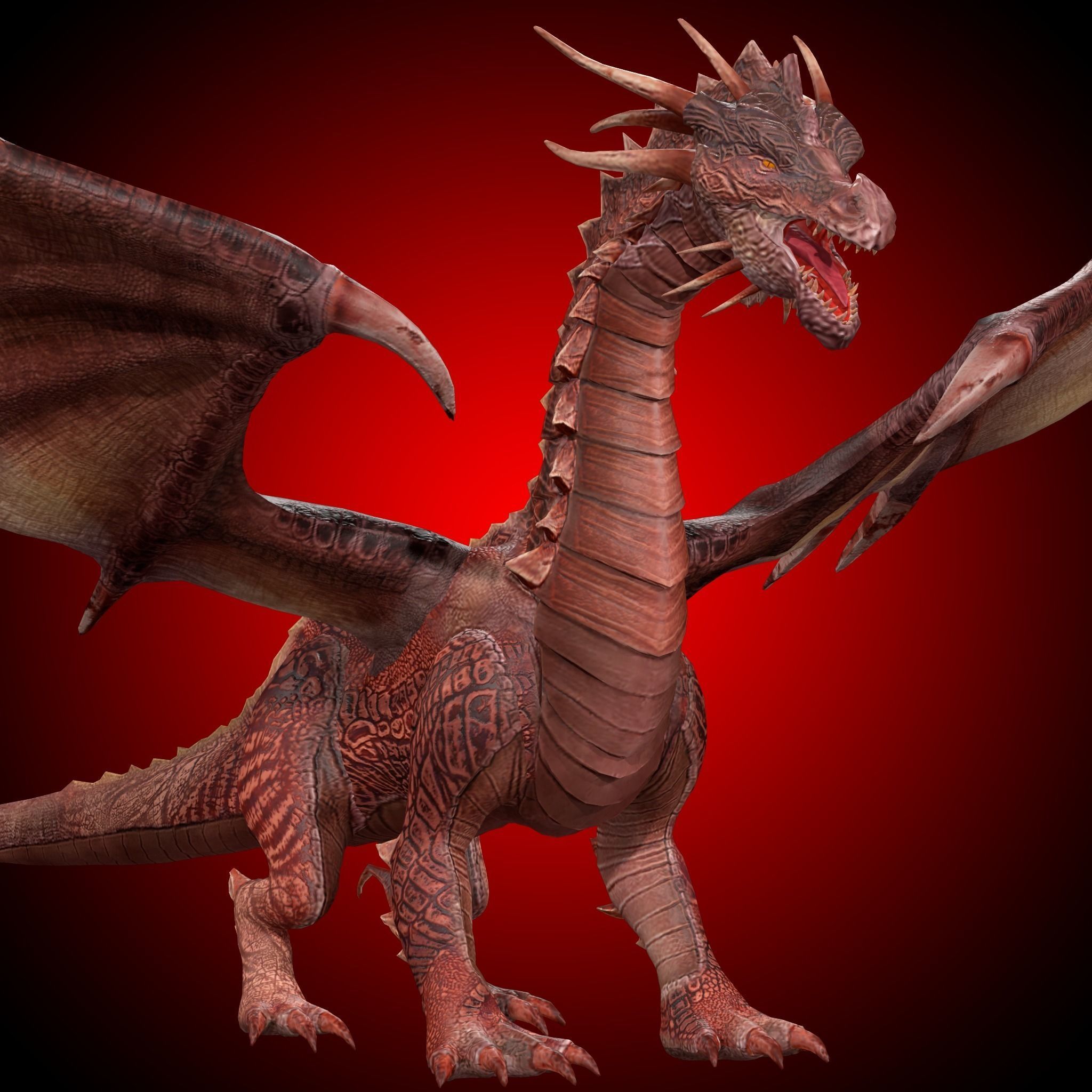 Big Fire Red Dragon Rig 3D model_2