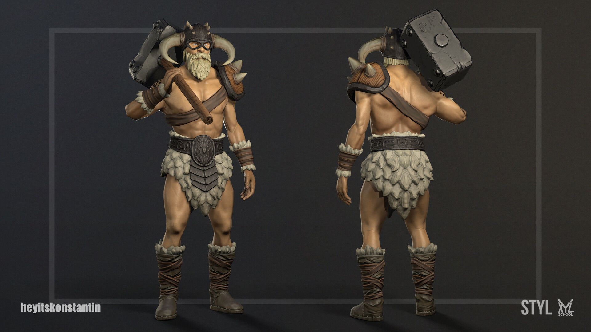 The Viking with axe Low-poly 3D model_1