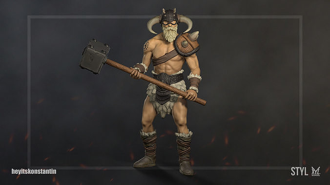 The Viking with axe Low-poly 3D model