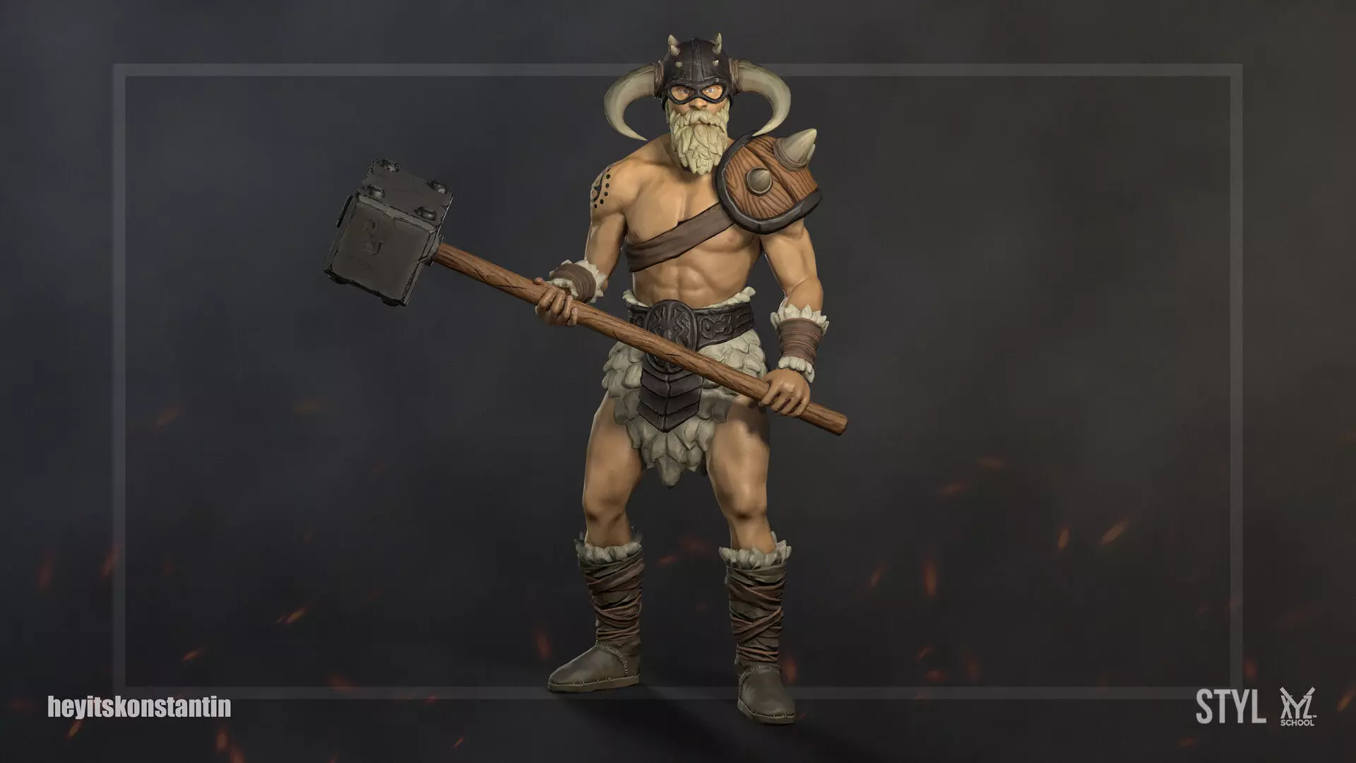 The Viking with axe Low-poly 3D model_0