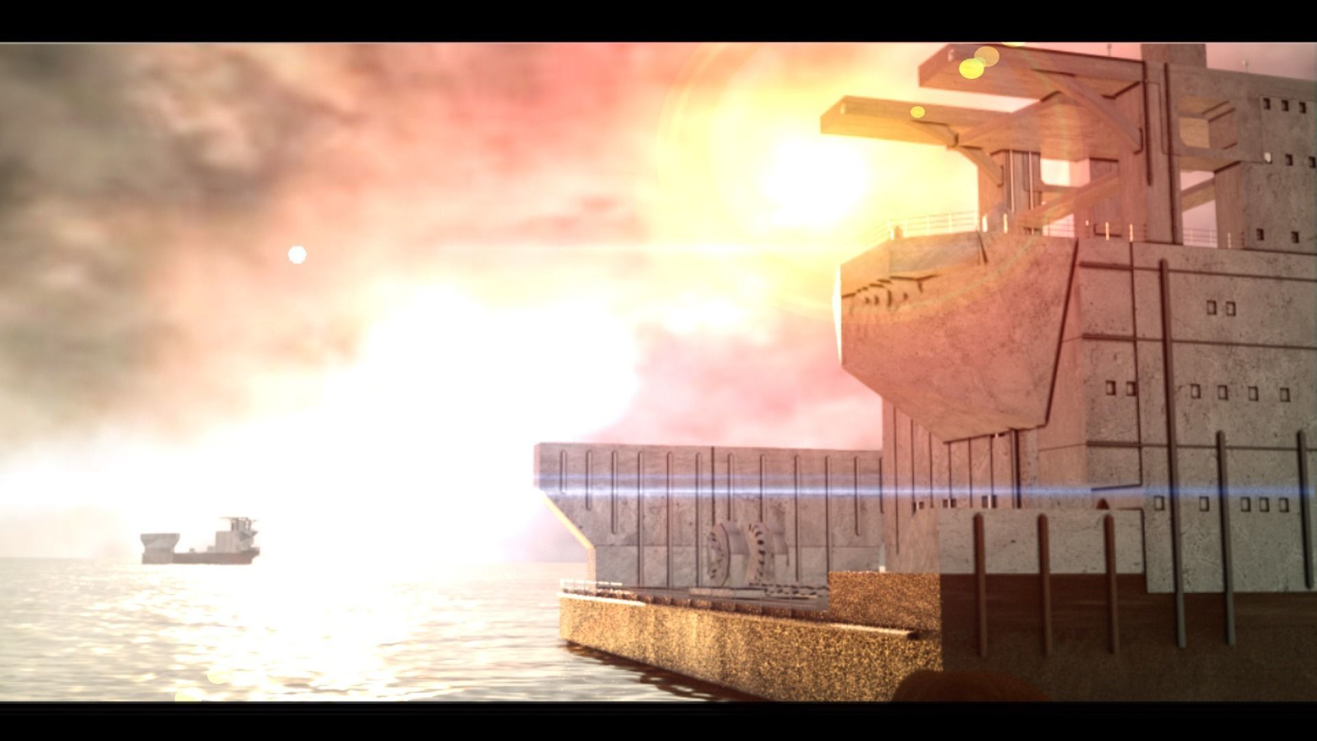 Huge aircraft carrier ship cargo ship   Octane Render 3D model_4