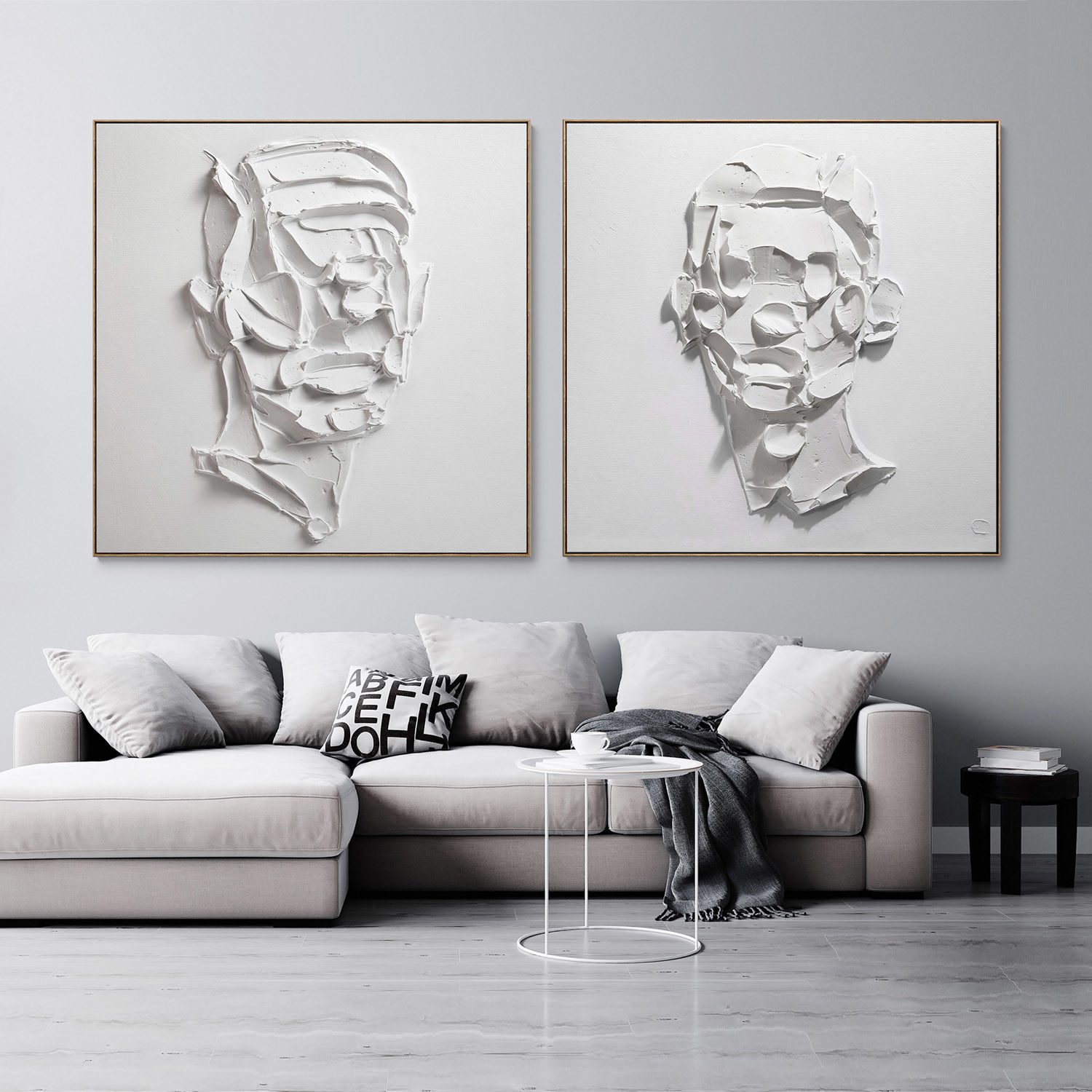 Plaster two square photo frames 09 Low-poly 3D model_2