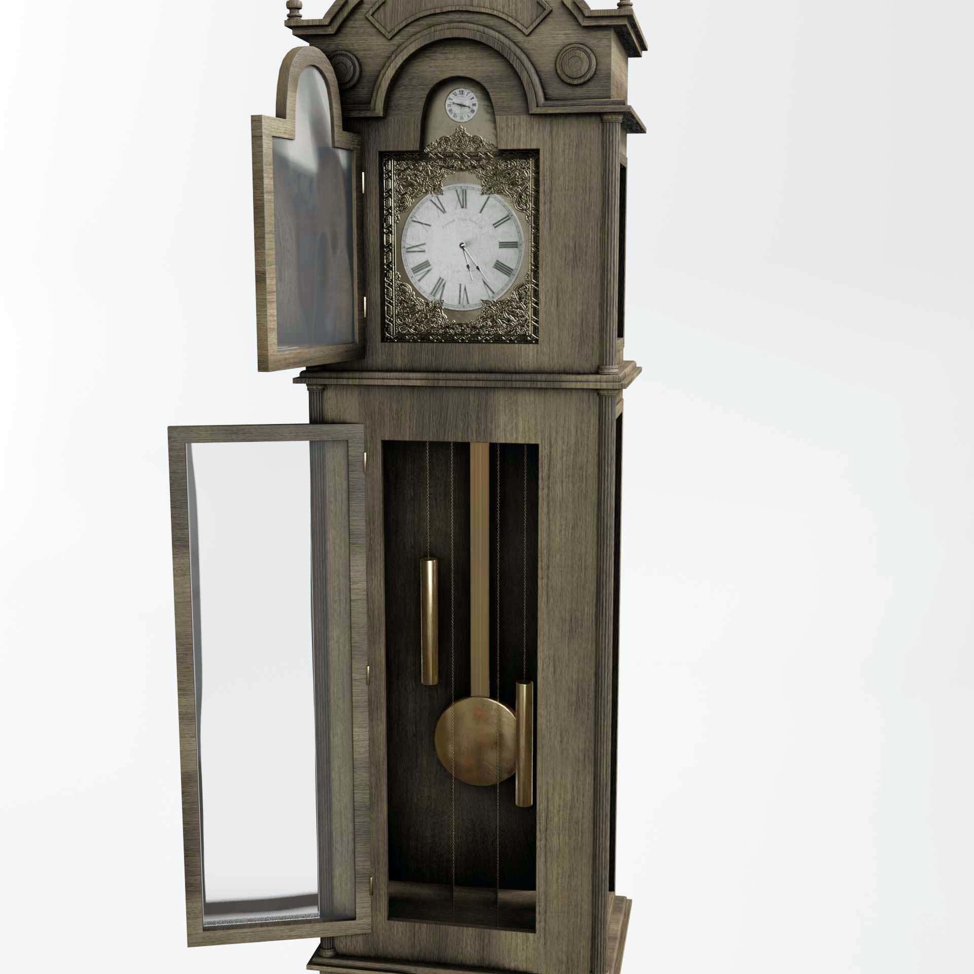 Grandfather Clock - UPDATED - Complete with oak and brass PBR 3D model_1