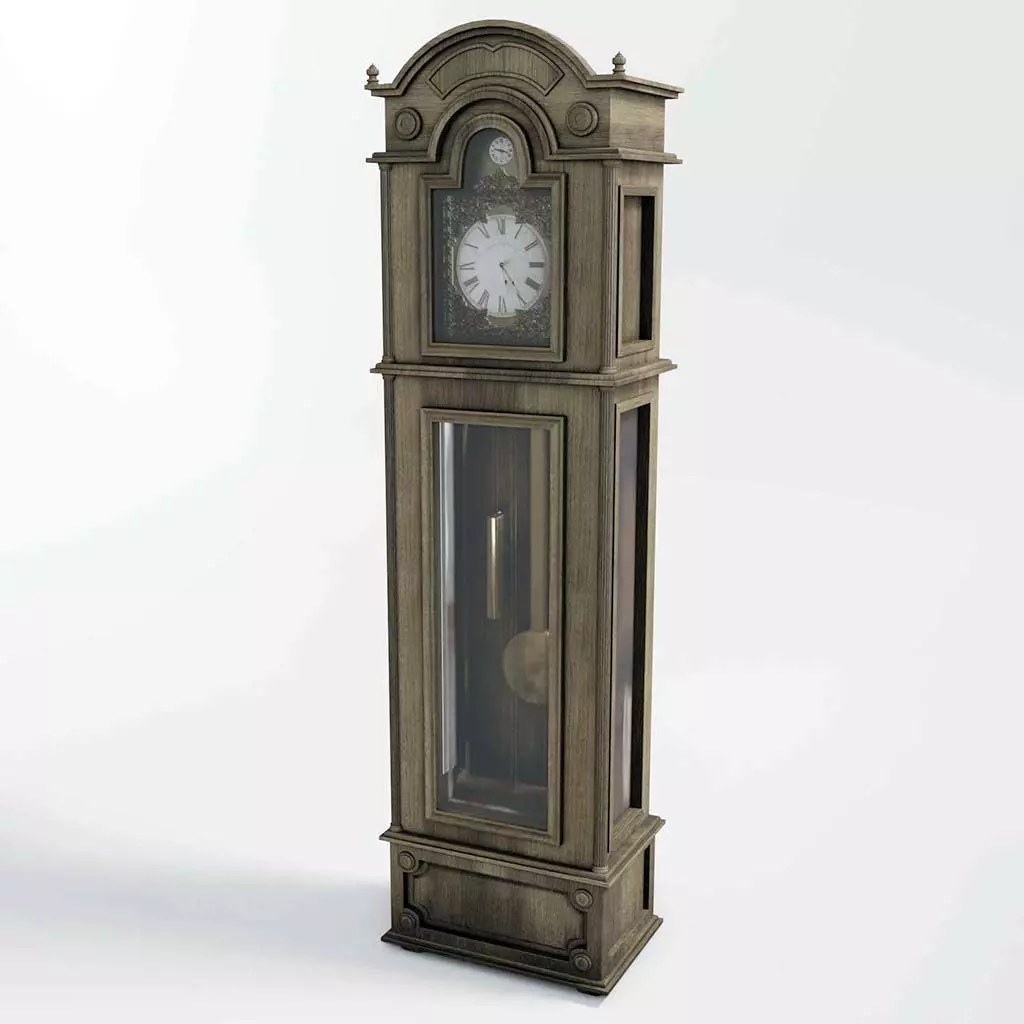 Grandfather Clock - UPDATED - Complete with oak and brass PBR 3D model_0