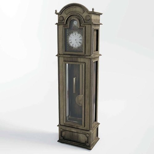 Grandfather Clock - UPDATED - Complete with oak and brass PBR 3D model