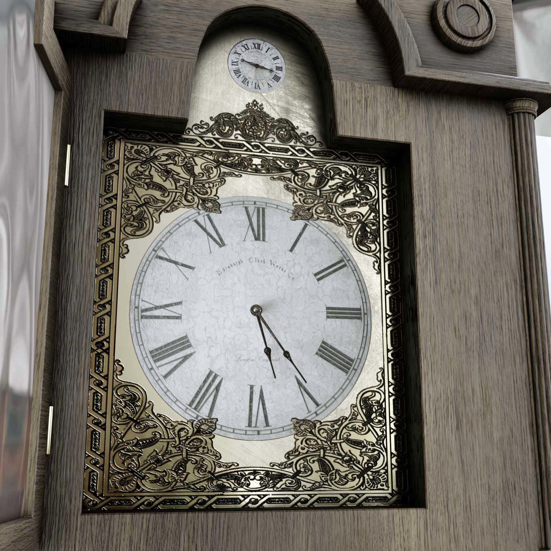 Grandfather Clock - UPDATED - Complete with oak and brass PBR 3D model_2