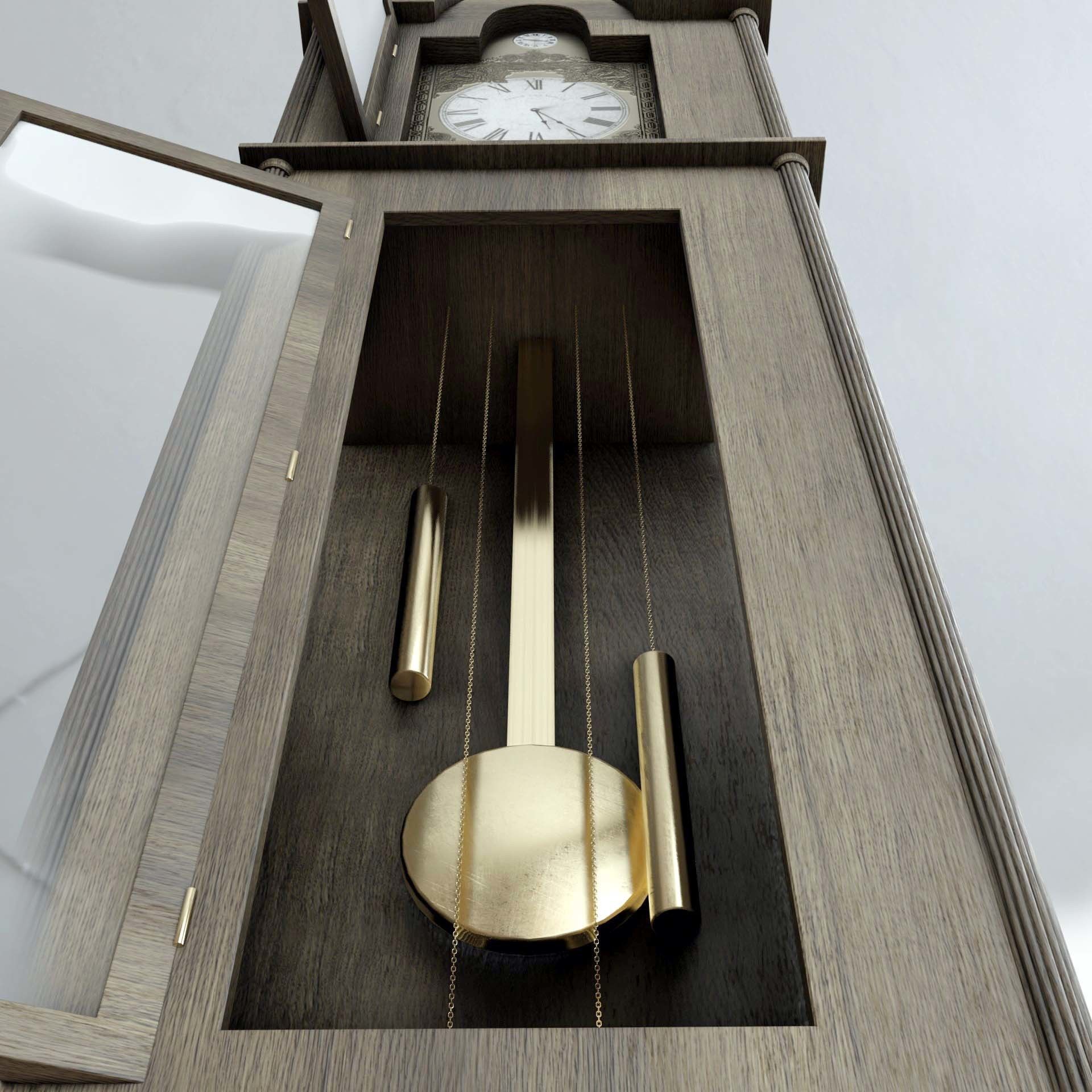 Grandfather Clock - UPDATED - Complete with oak and brass PBR 3D model_4