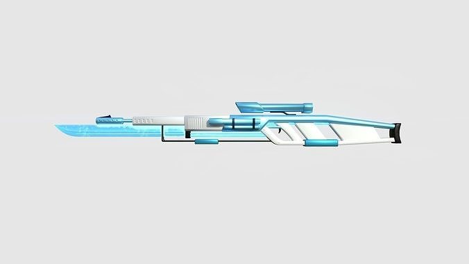 SciFi Sniper Gunblade A01 White Blue - Fiction Weaponry Low-poly 3D model