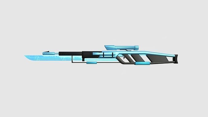 SciFi Sniper Gunblade A02 Black Blue - Fiction Weaponry Low-poly 3D model