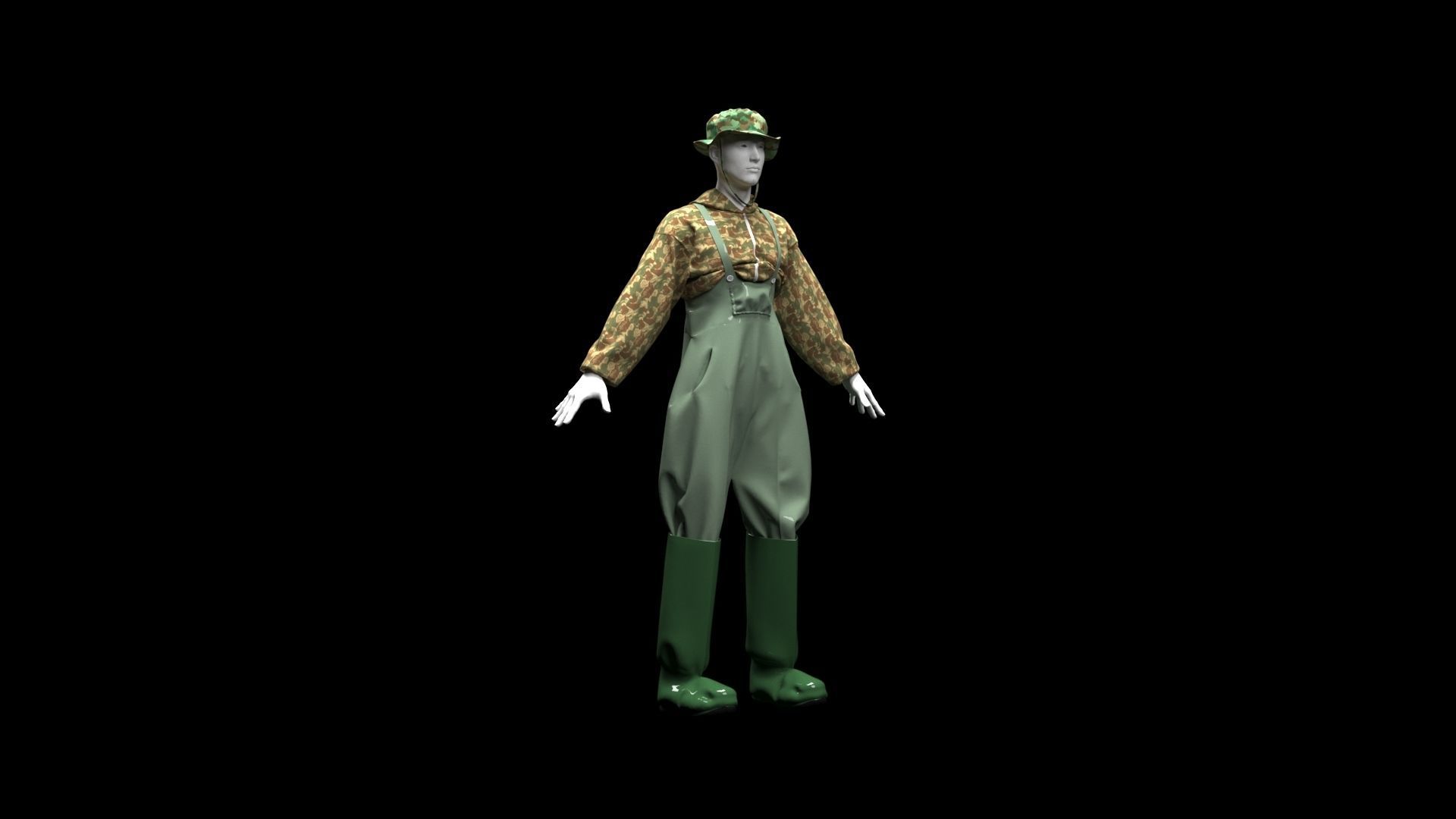 fisherman mannequin dressed overalls 3D model_2