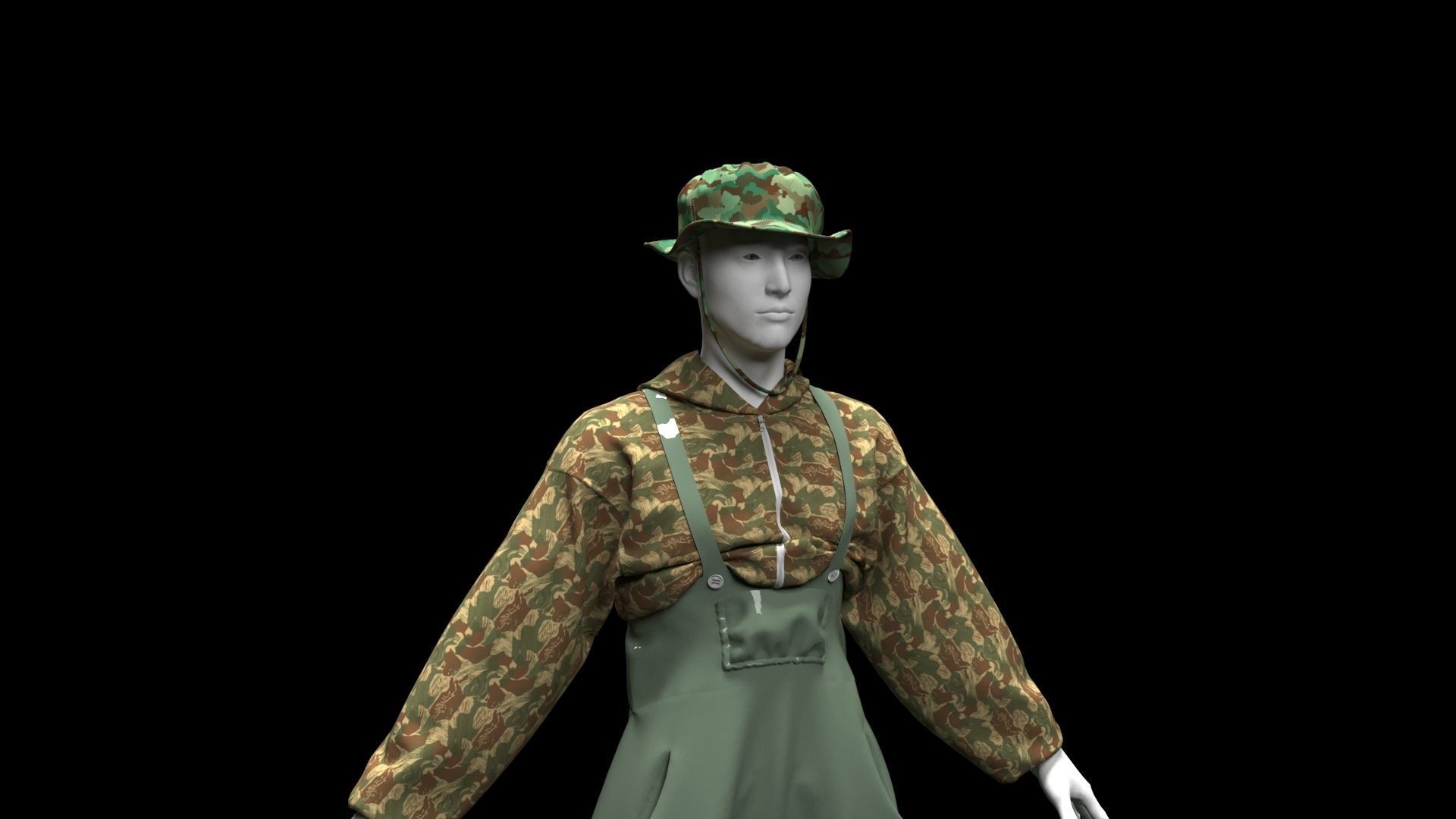 fisherman mannequin dressed overalls 3D model_5