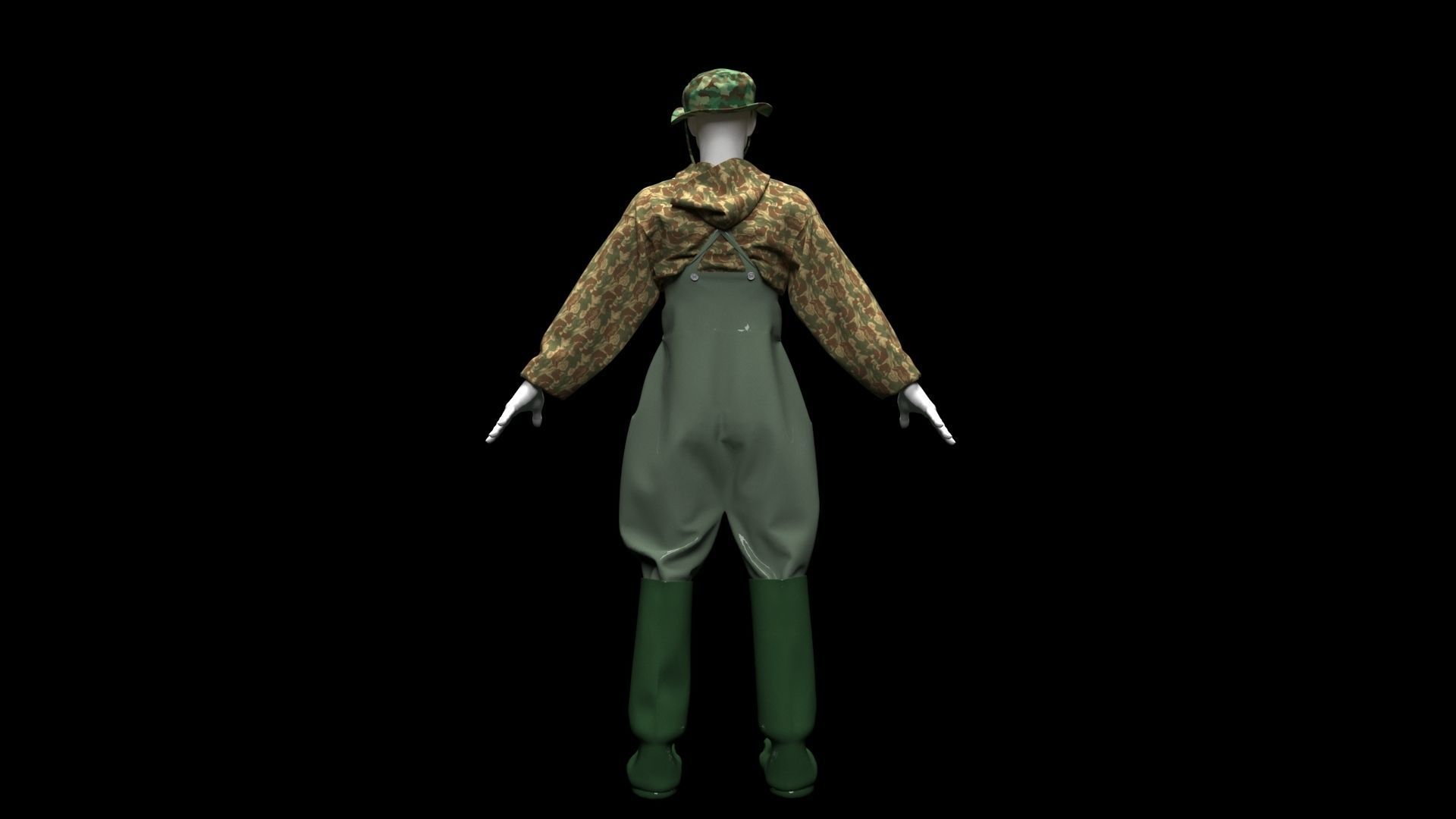 fisherman mannequin dressed overalls 3D model_4