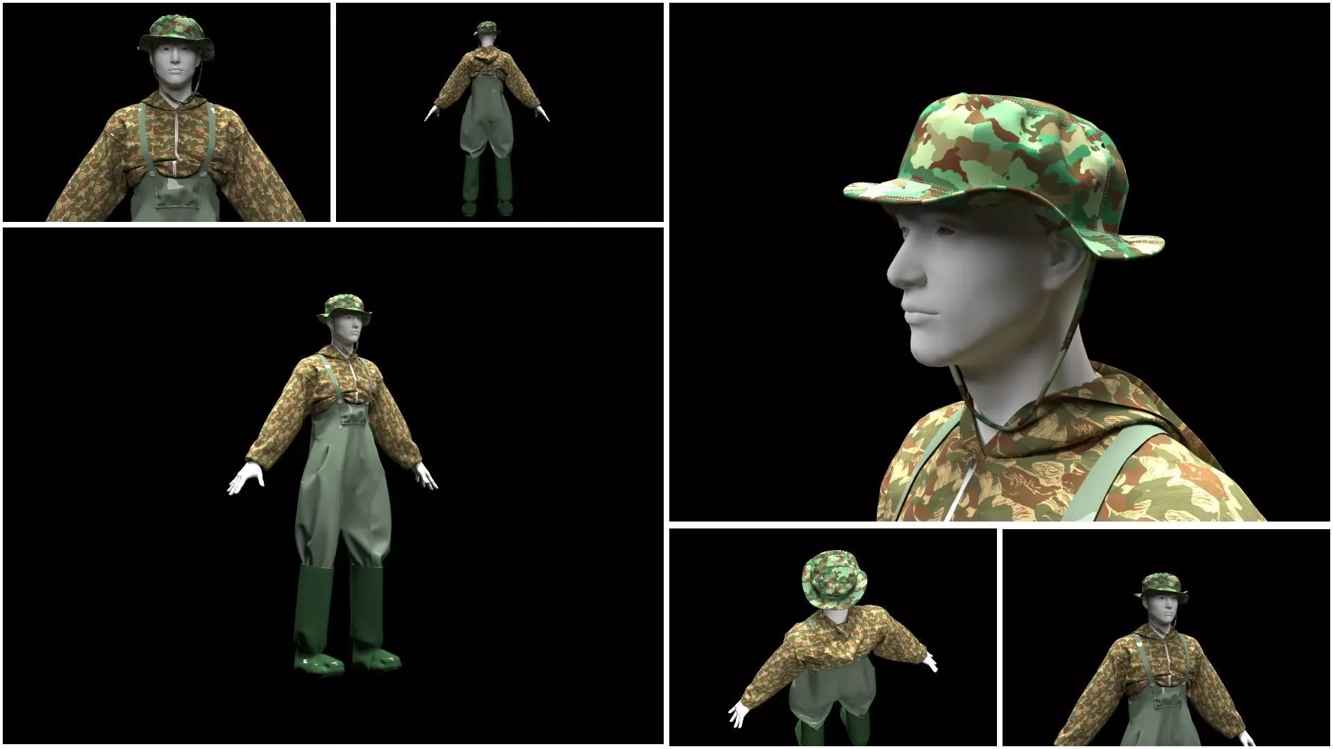 fisherman mannequin dressed overalls 3D model_0