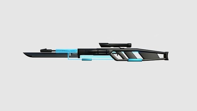 SciFi Sniper Gunblade A03 Full Black - Fiction Weaponry Low-poly 3D model