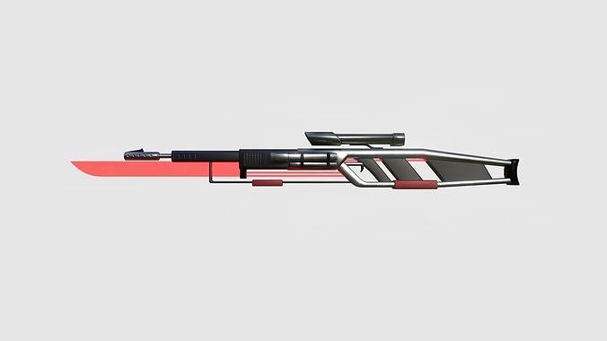 SciFi Sniper Gunblade A04 Red Metal - Fiction Weaponry Low-poly 3D model