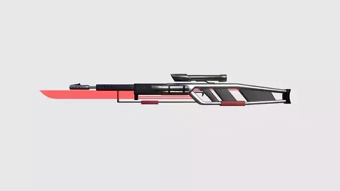 SciFi Sniper Gunblade A04 Red Metal - Fiction Weaponry Low-poly 3D model