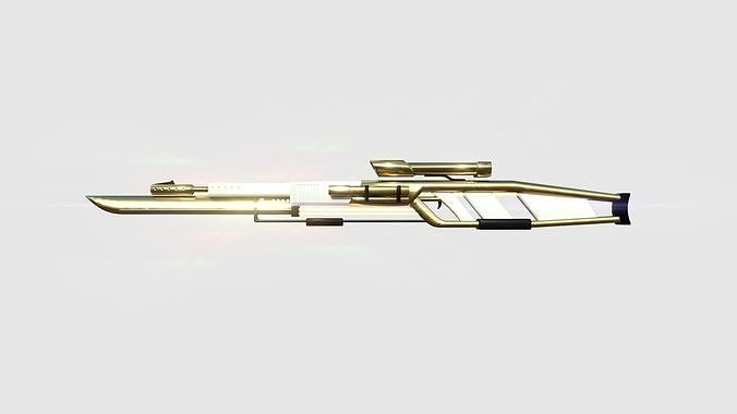 SciFi Sniper Gunblade A05 Golden - Fiction Weaponry Low-poly 3D model