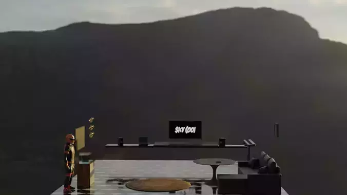 studio living room with mountains