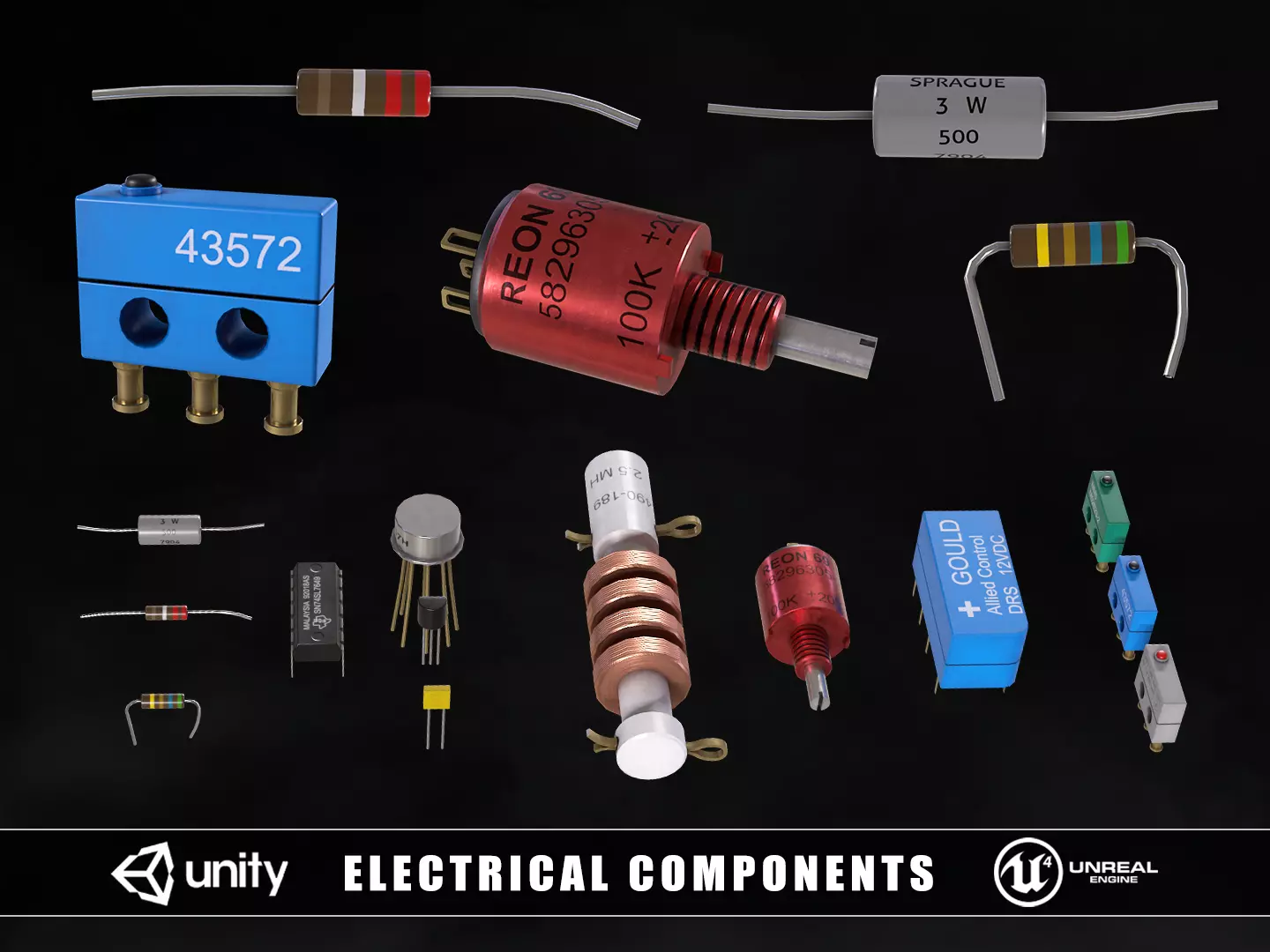 Electrical Components Low-poly 3D model_0
