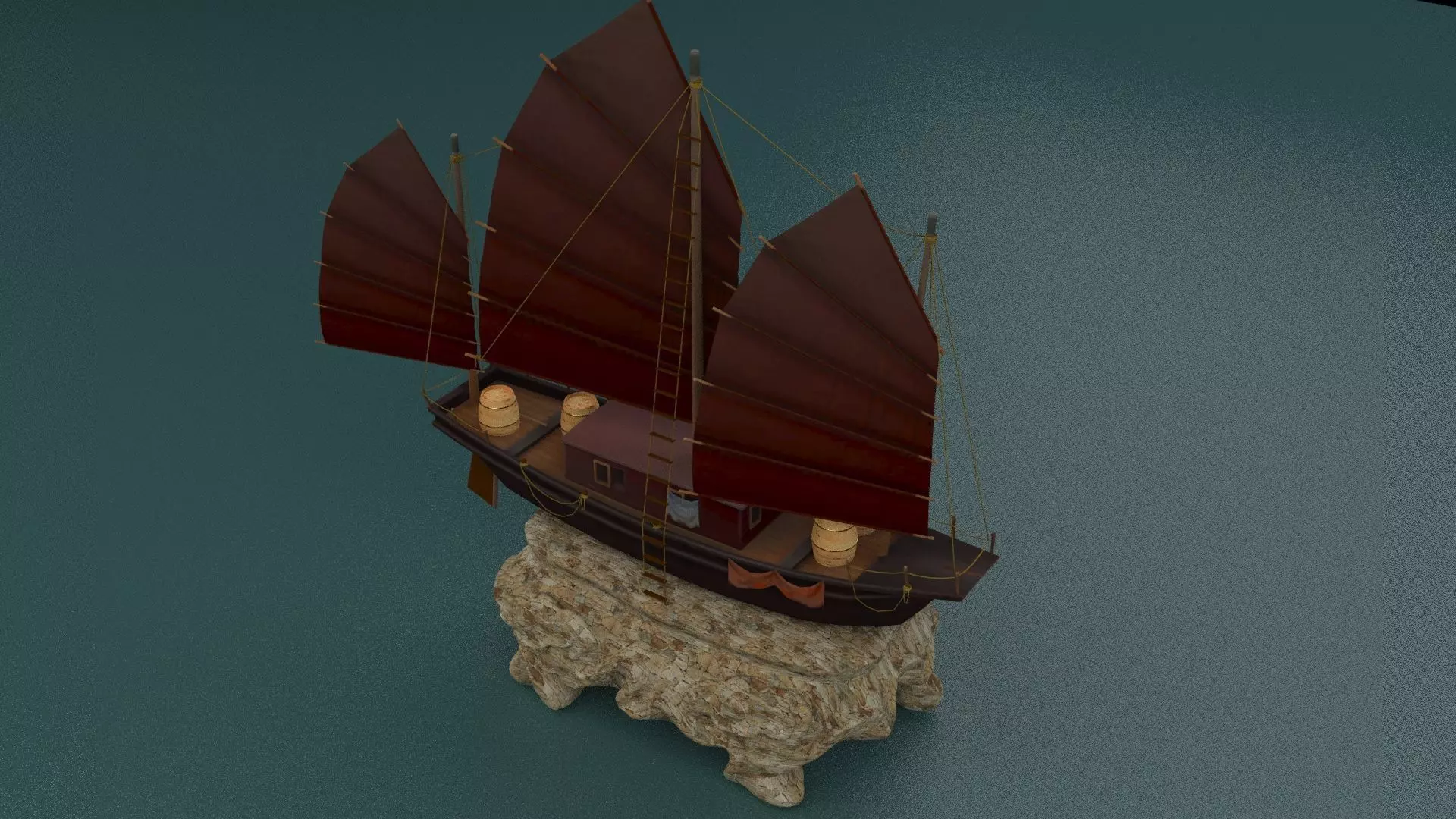 chinese junk ship 3D model_0