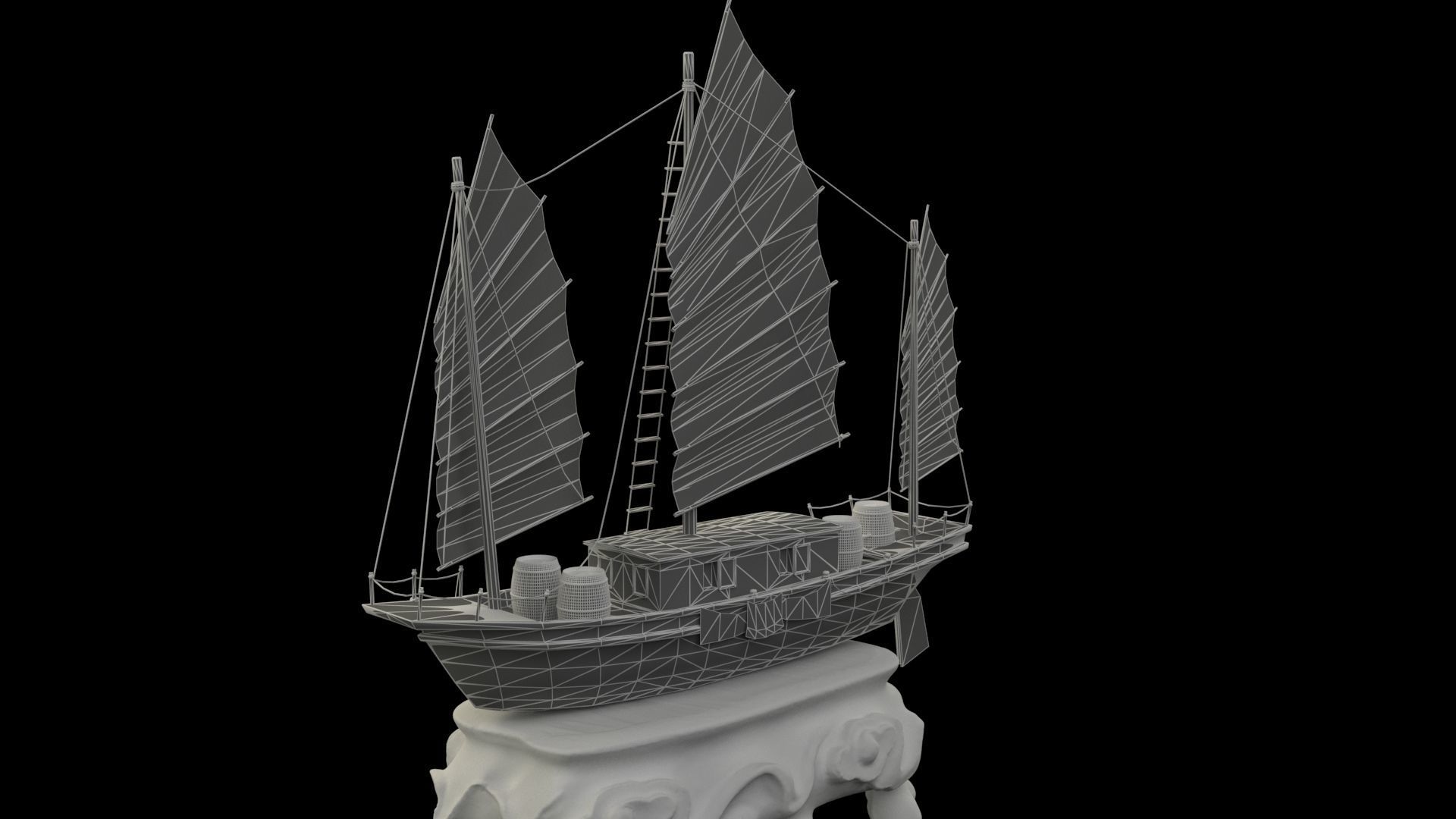 chinese junk ship 3D model_5