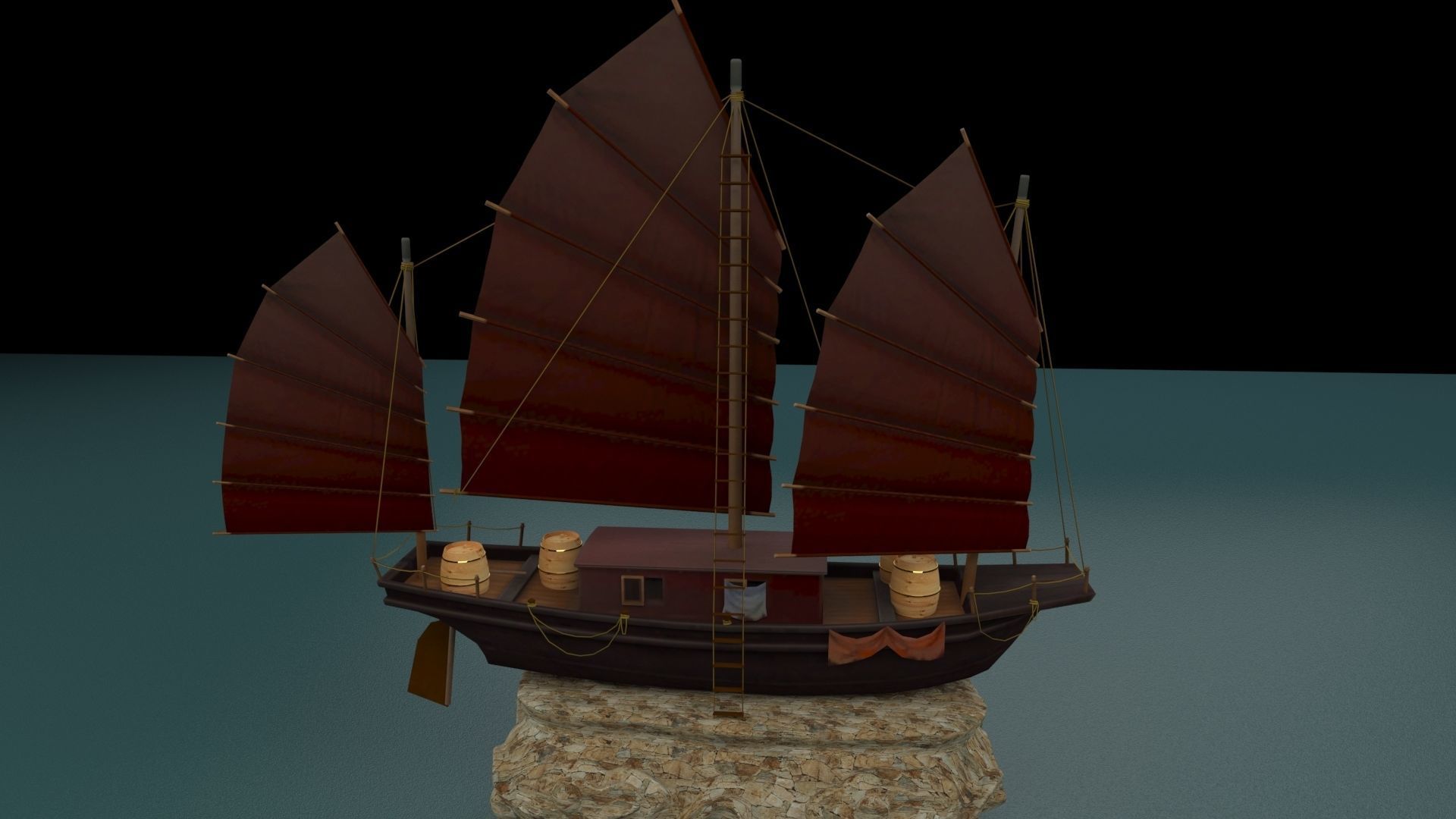 chinese junk ship 3D model_1