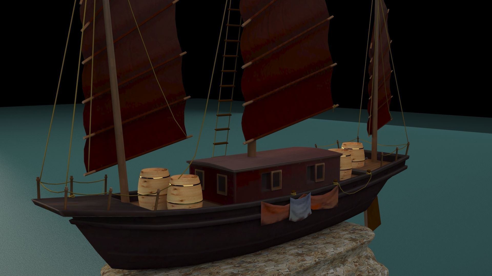 chinese junk ship 3D model_3