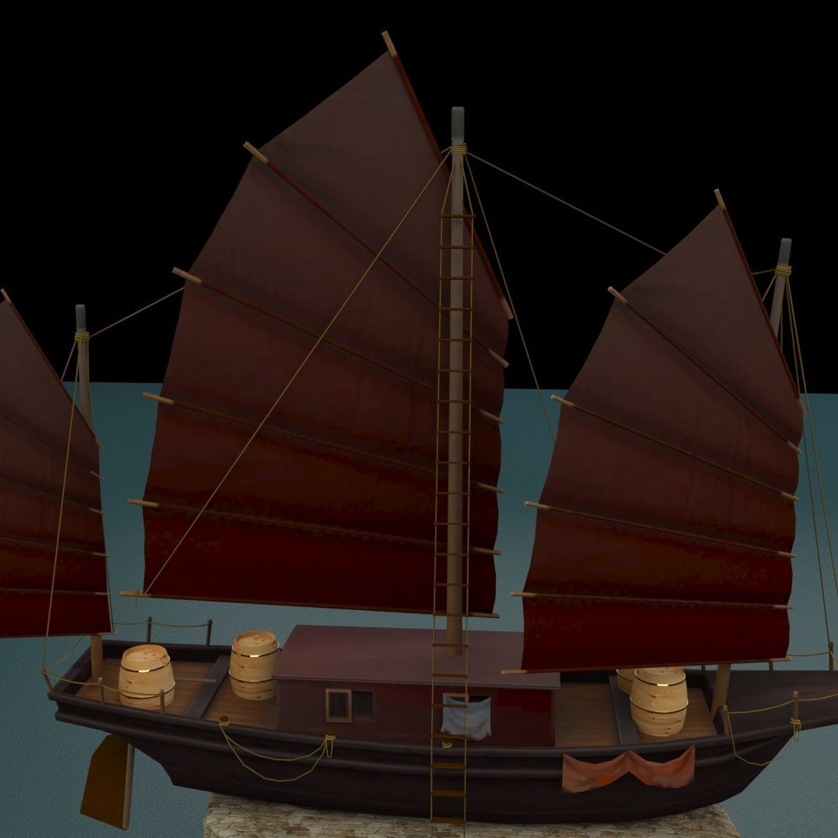 chinese junk ship 3D model_7