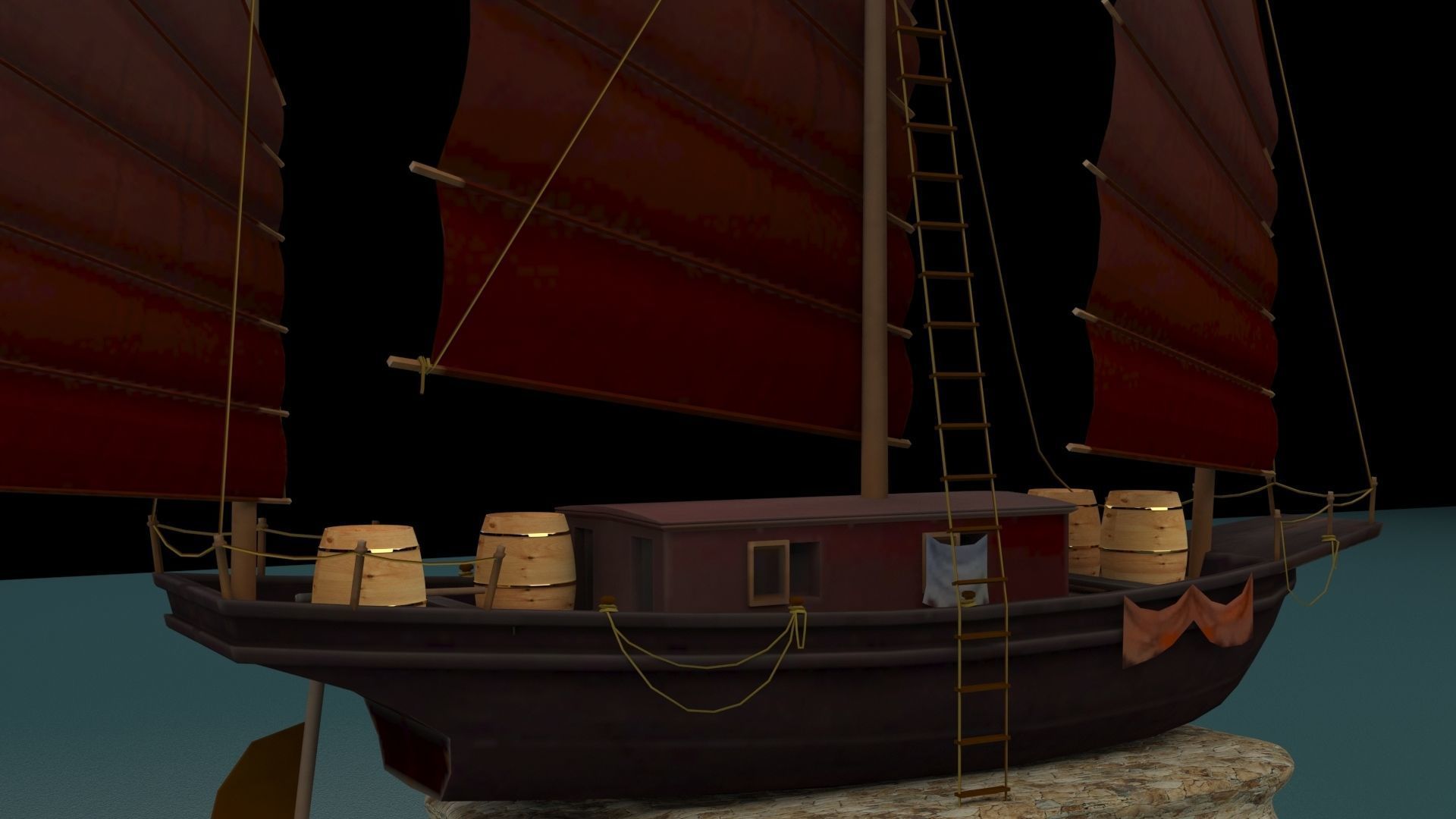 chinese junk ship 3D model_4
