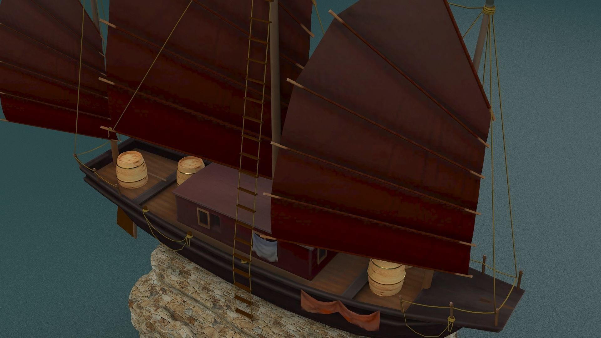 chinese junk ship 3D model_2