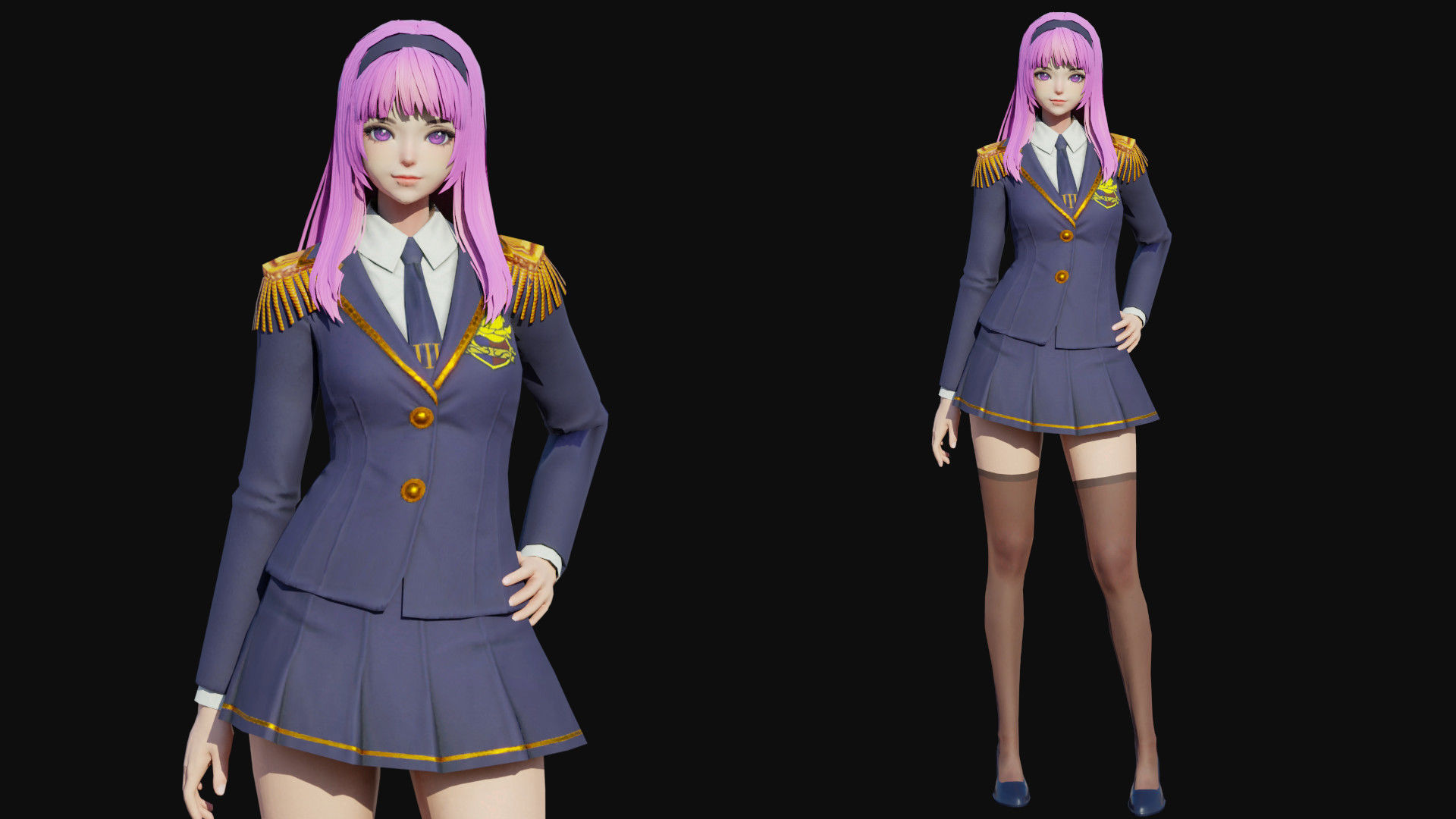 School Girl Low-poly 3D model_1